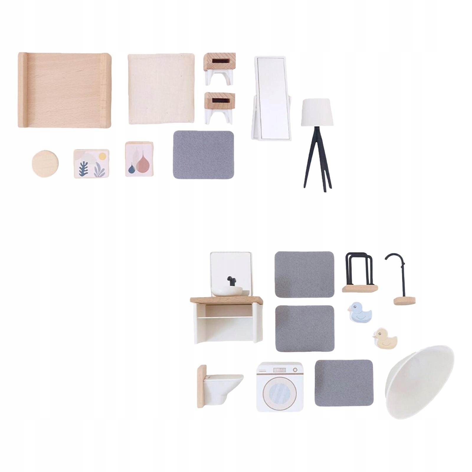 2 zestawy Mini domek dla lalek do kąpieli i sypialni