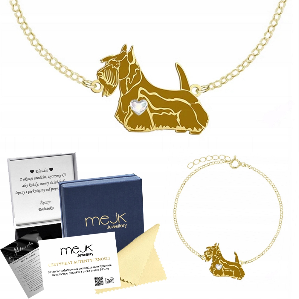 Zlatý náramek s skotským teriérem 925 Dárek Šperky Gravírování Bonus