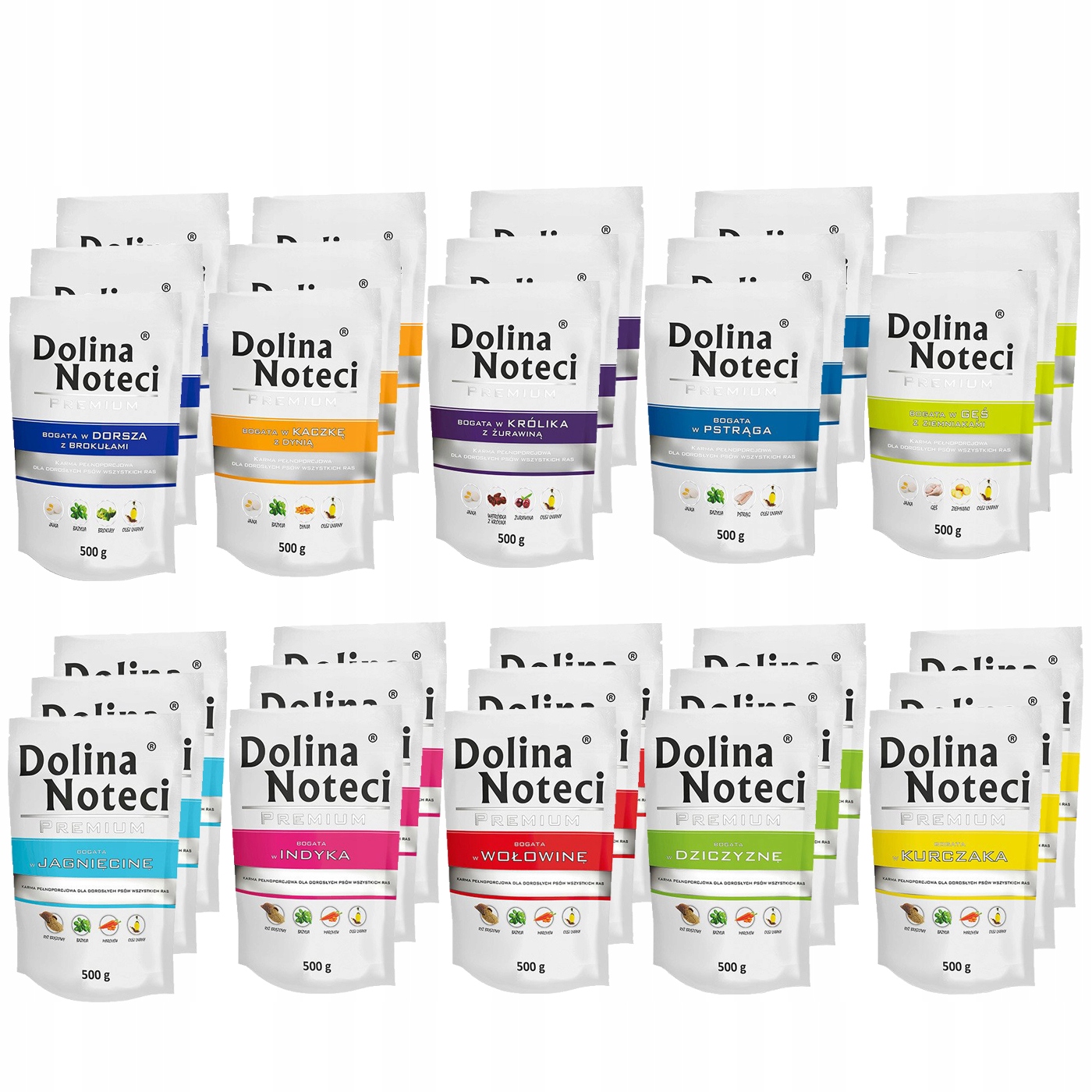 DOLINA NOTECI PREMIUM Karma mokra PSÓW ZESTAW saszetek MIX SMAKÓW 30x500g