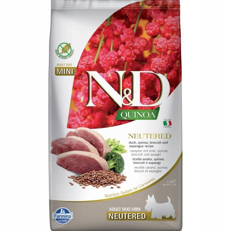 Levně N&d Quinoa Dog Duck Neutered Adult Mini 2,5kg Suché Krmivo pro psa Kastrace