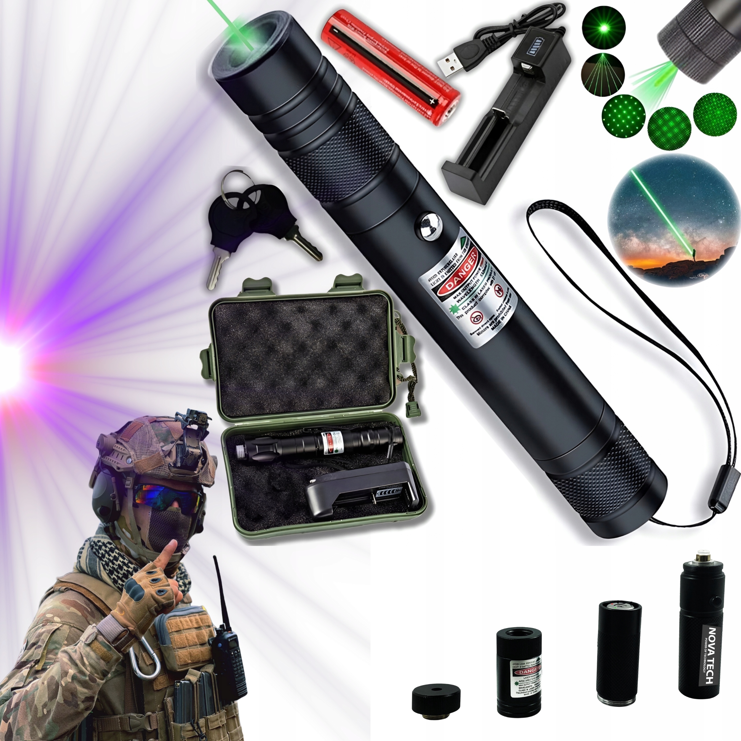 Nejsilnější Laserový Indikátor Zelený Dosah 400KM vojenský