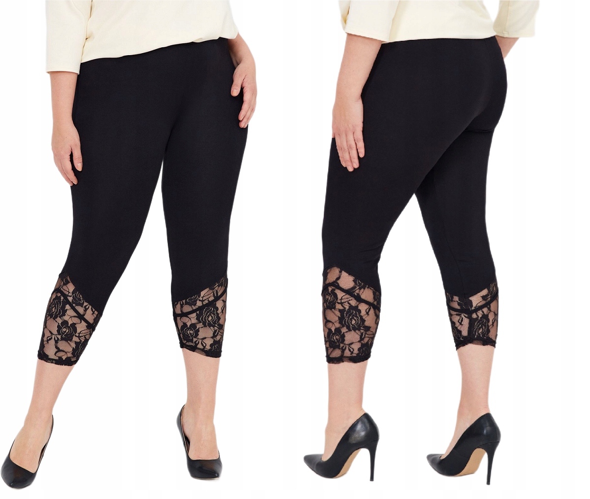 Dámské legíny s vysokým pasem 3/4 legíny s krajkou