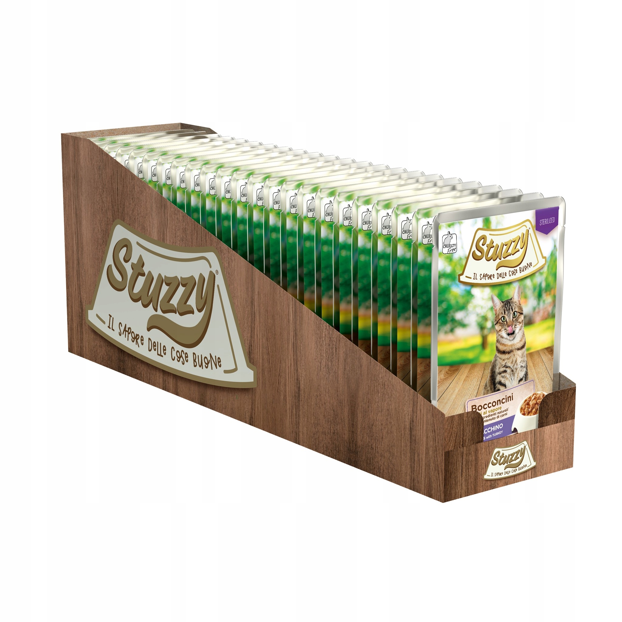 Levně Stuzzy Bocconcini Sterilized Krmivo Vlhké pro kočky Krůta Svařák 24PAK