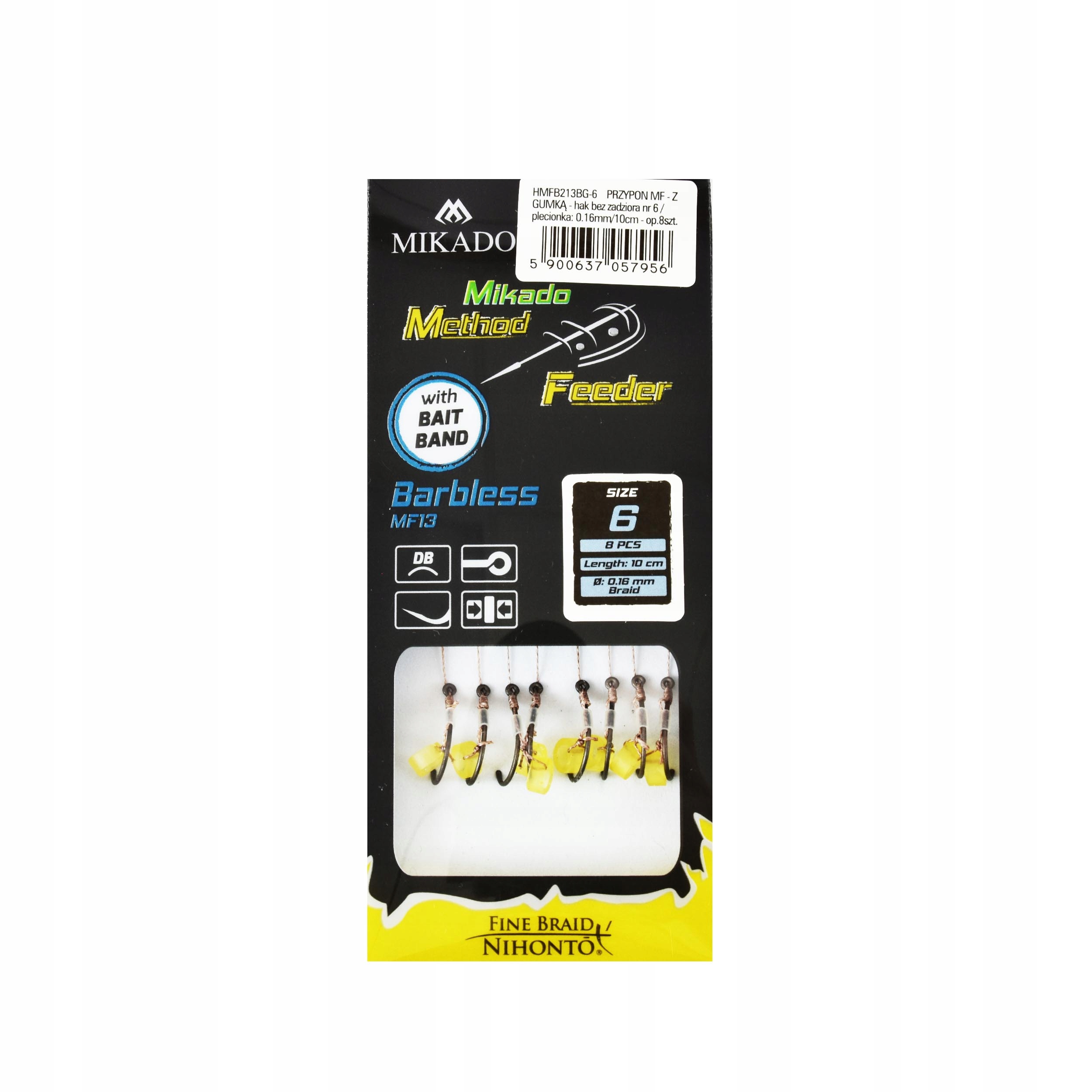 Haki bezzadziorowe Mikado Method Feeder przypon z gumką #6 0,16mm 8szt.