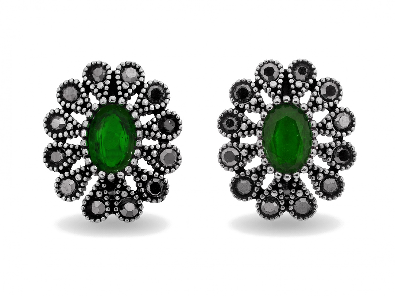 Náušnice pro ženy ze stříbra 925 Markazyty a zelený zirkon efektní