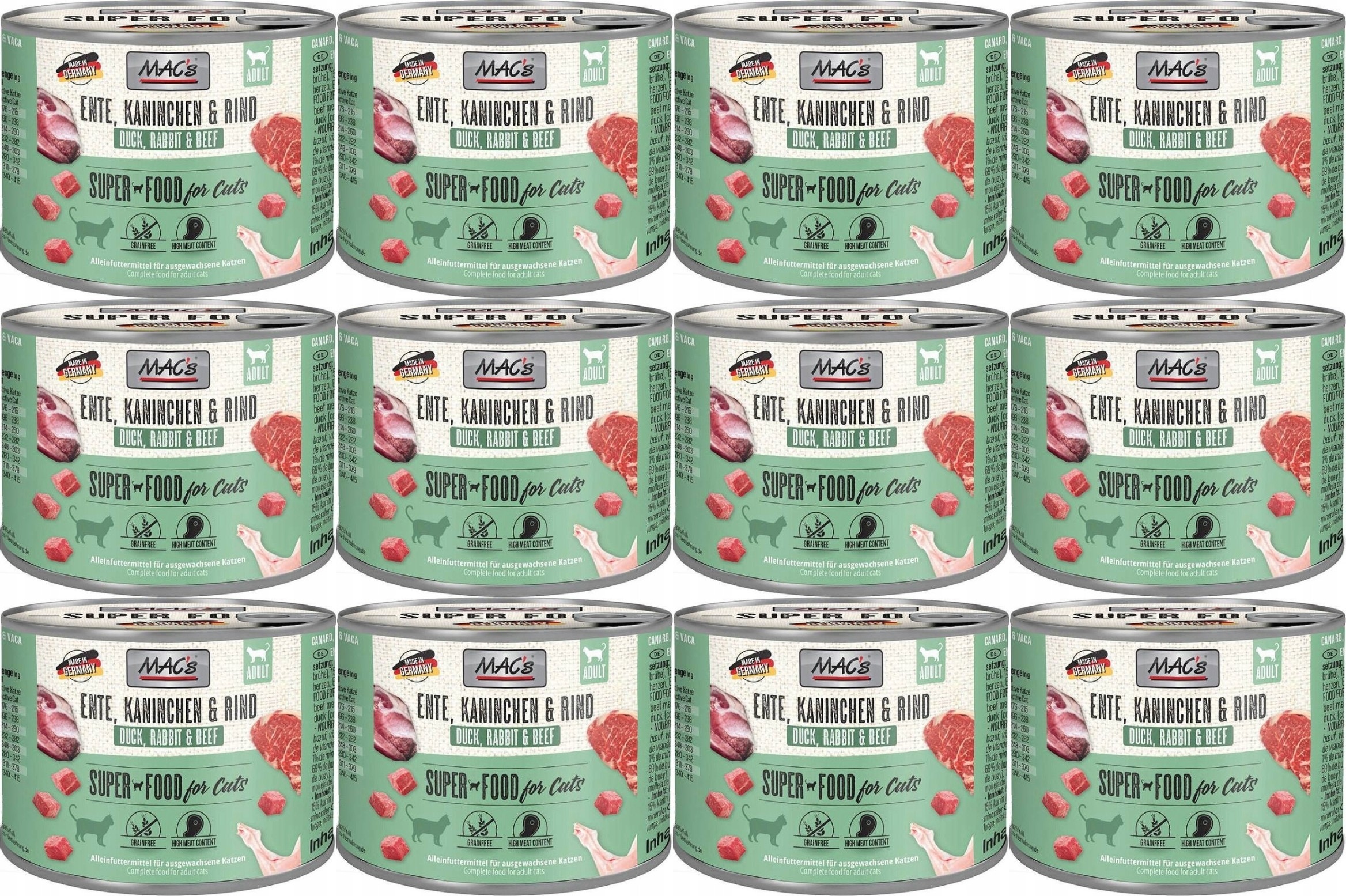 Levně MAC's Cat Kachna, Králík, Hovězí maso 12 x 200 g