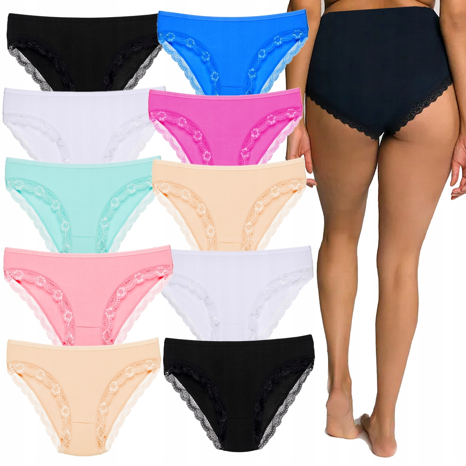 

10x Majtki Figi Damskie Koronka Bambusowe 805 3XL
