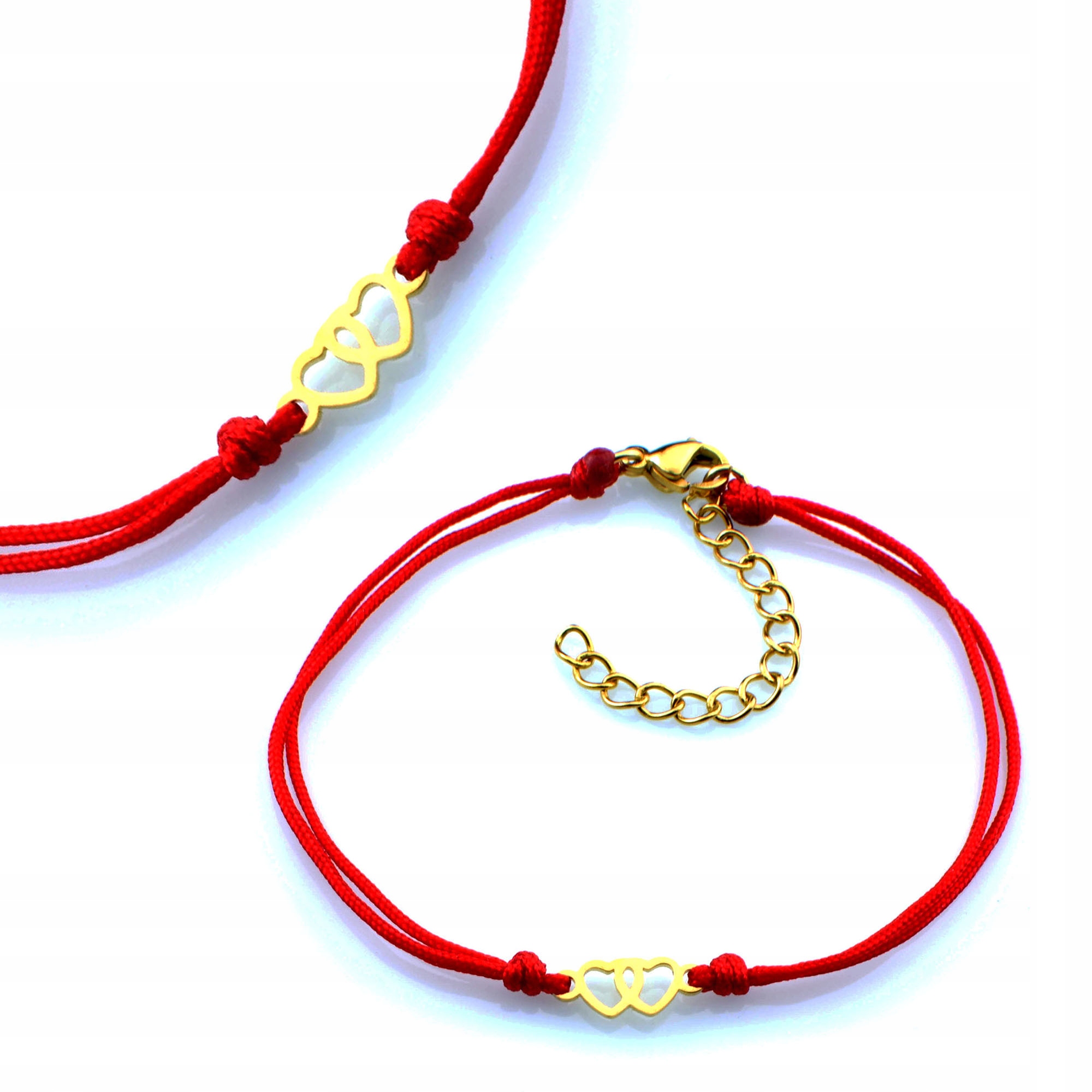 

Bransoletka Złota Serca Dwa Na Sznurku Stal