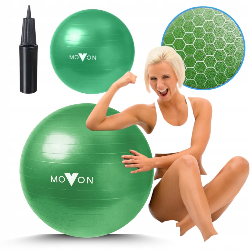 PIŁKA FITNESS ZIELONA 65CM + POMPKA DO ĆWICZEŃ REHABILITACJI CIĄŻOWA