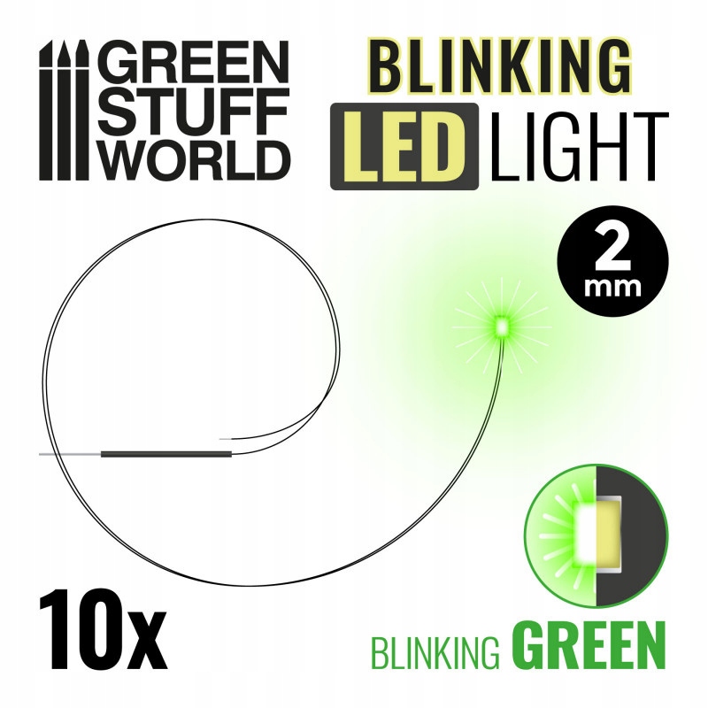 Migające diody LED zielone 2mm 10szt.