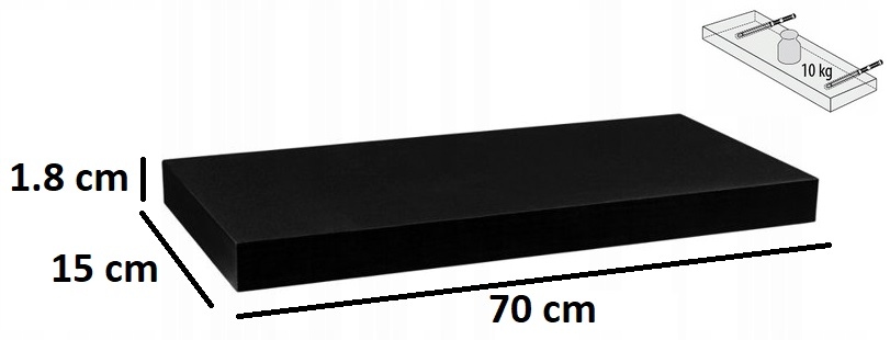 PÓŁKA ŚCIENNA WISZĄCA CZARNA 70CM REGAŁ MONTAŻ Kod producenta 3016