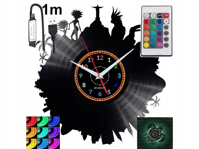 Rio de Janeiro Nástěnné podsvícené Led hodiny Rgb na dálkové ovládání Vinylová deska
