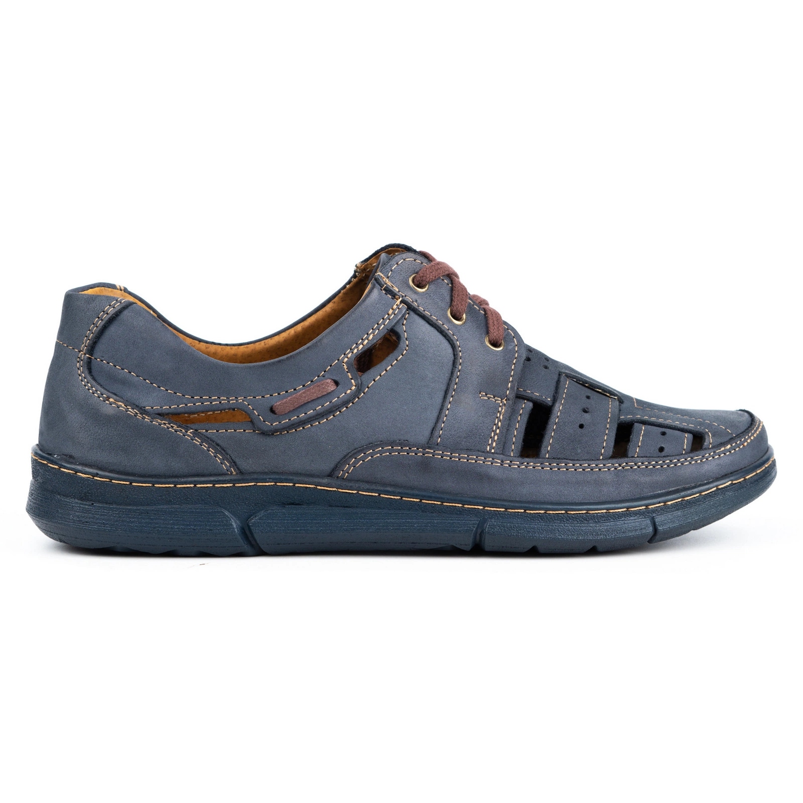 Pánské kožené šněrovací letní boty Polské 600K, modré, velikost 43