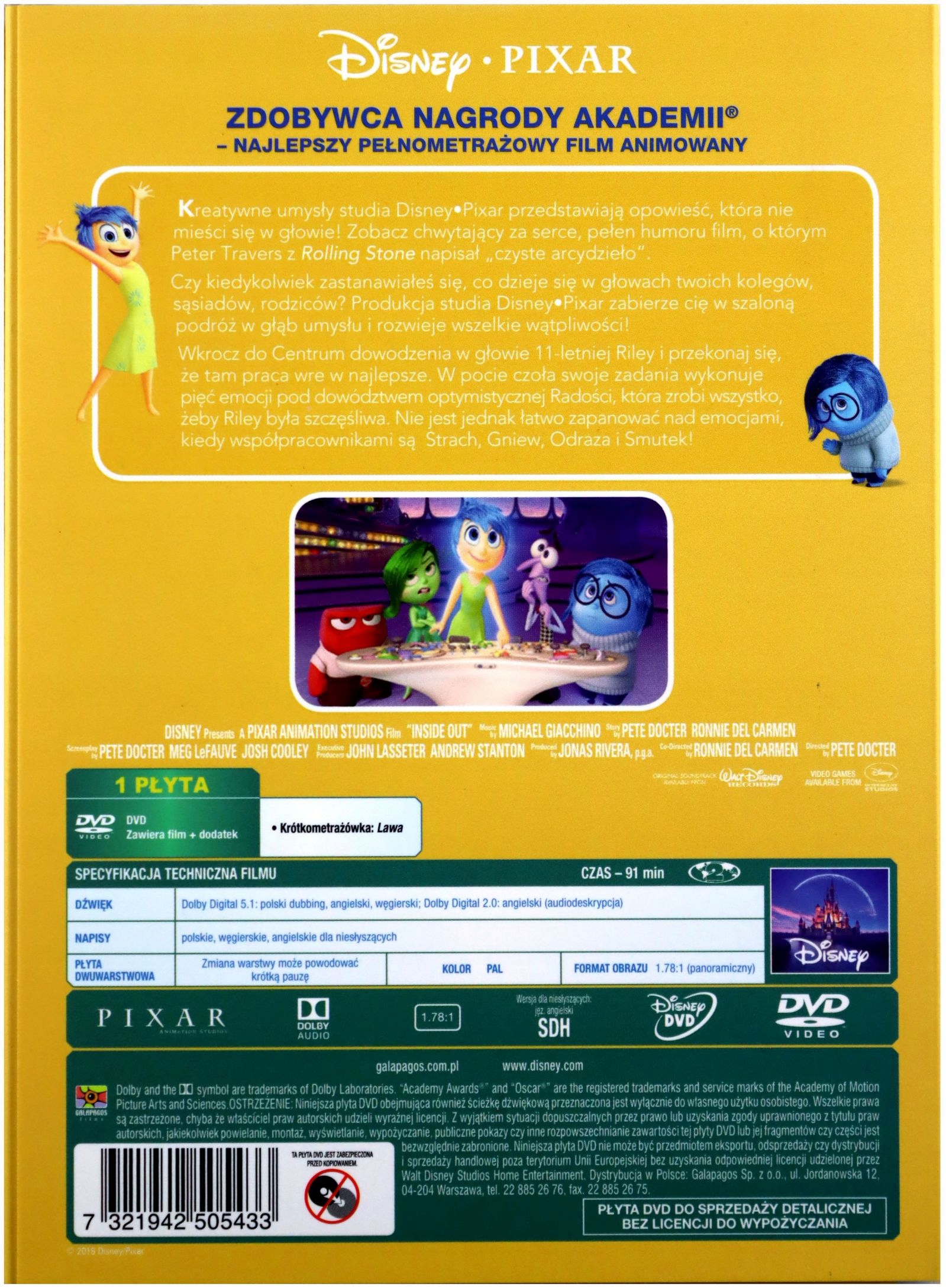 W GŁOWIE SIĘ NIE MIEŚCI (DISNEY) (DVD) Stan opakowania oryginalne