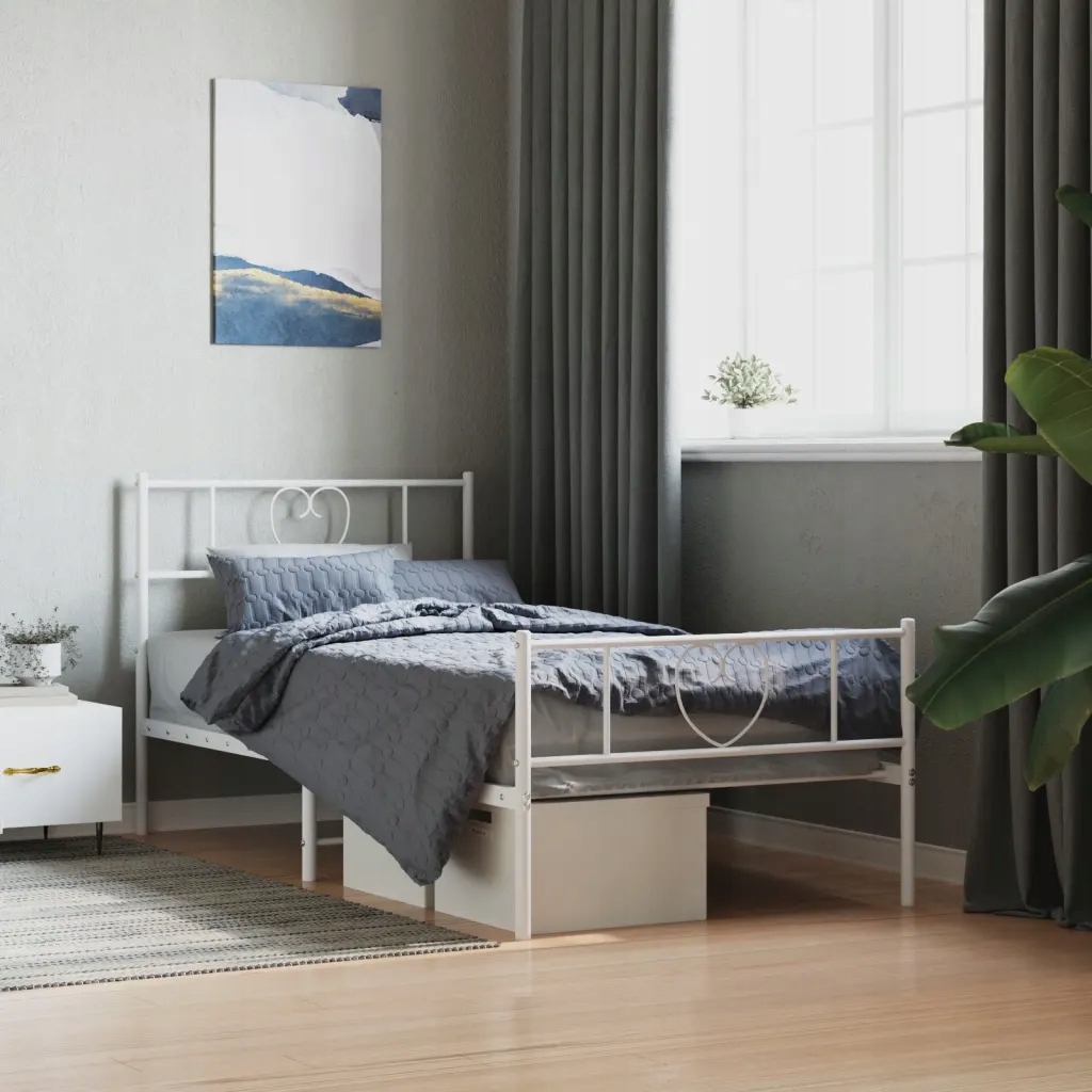 Kovový rám postele s hlavovým a nožním čelem bílý 90 x 200 cm Bílá 355523