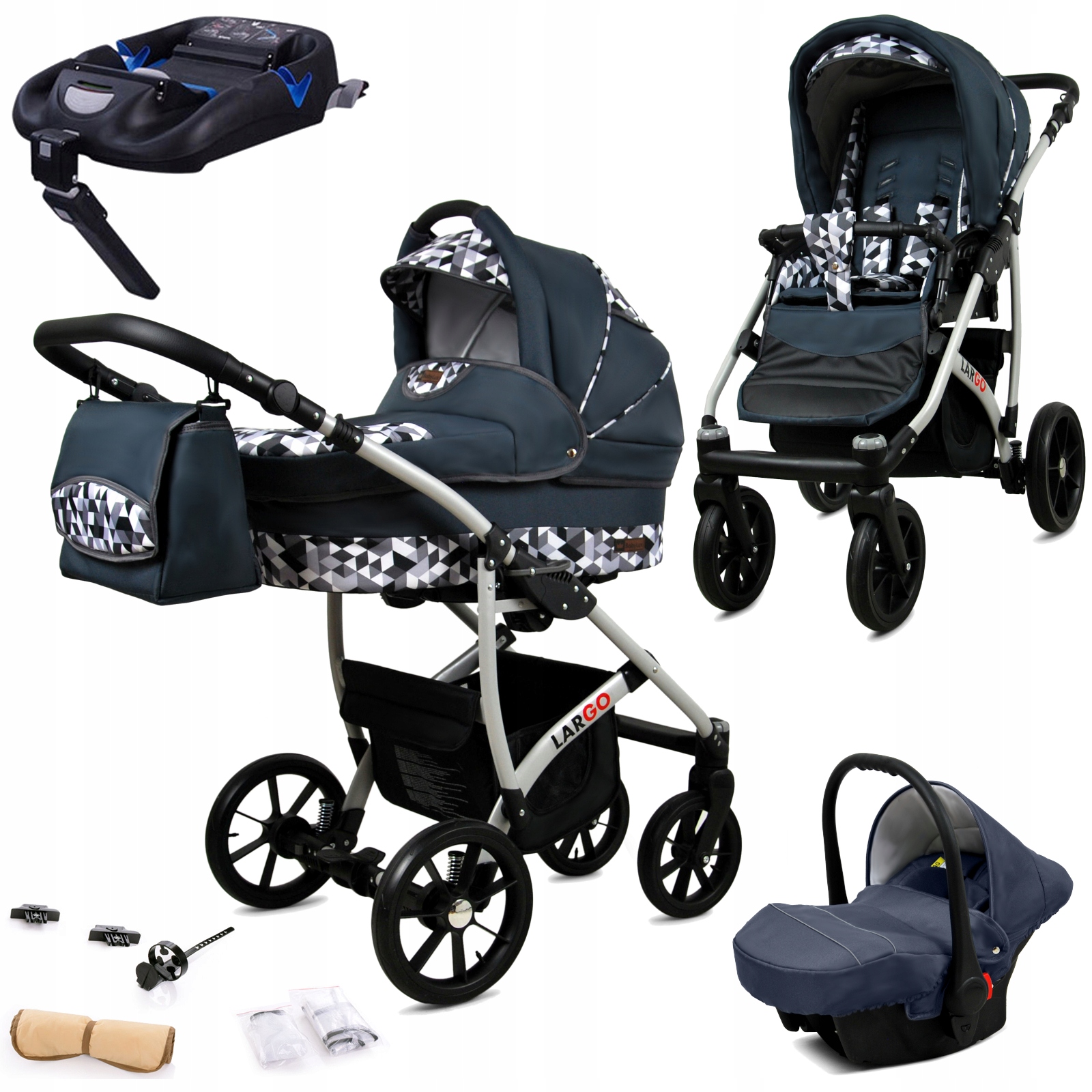 Wózek dziecięcy 4w1 BabyLux Largo spacerówka gondola fotelik baza Isofix