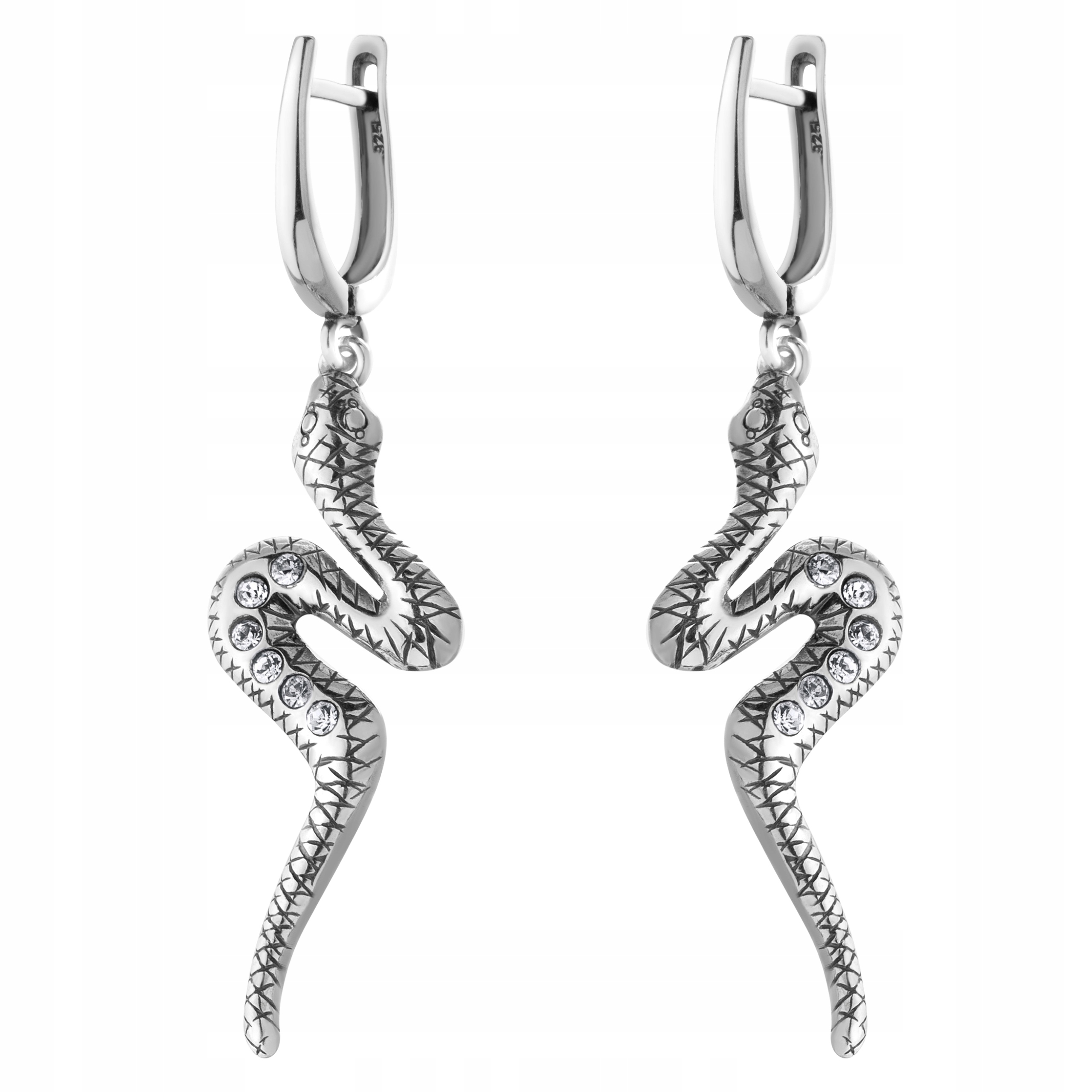 Stříbrné Dámské Náušnice Oxidovaný Had Zirkon Anglické Stříbro 925