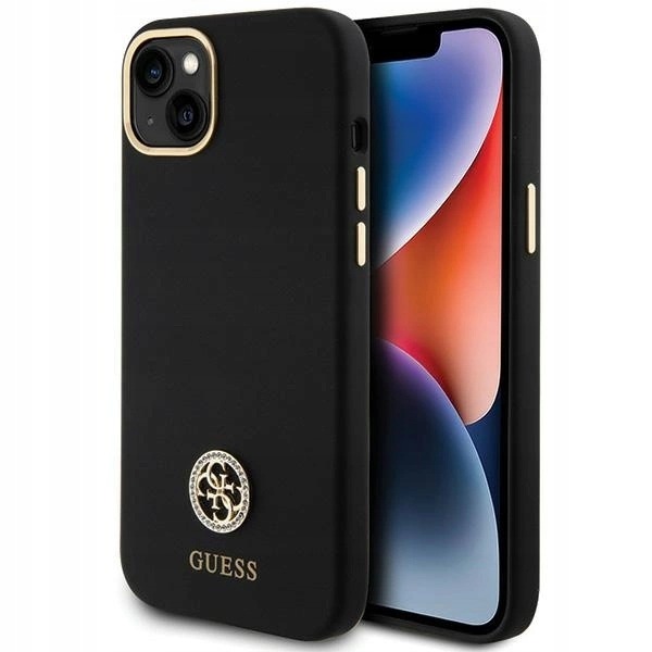 Pouzdro Guess Silicone Logo Strass 4G pro iPhone 15 Plus 14 Plus 6.7"
