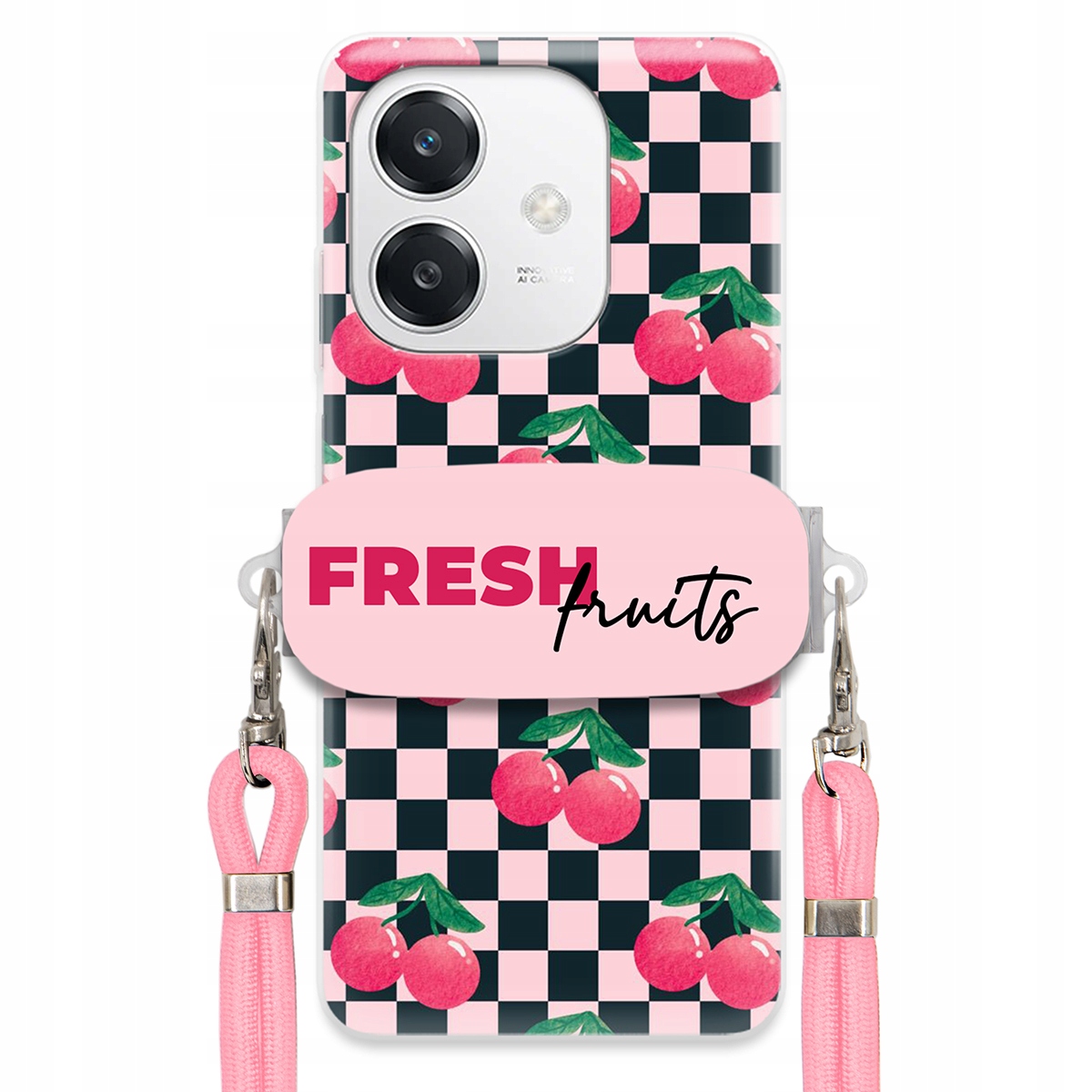 Puzdro pre Oppo A40M Vodítko Pink Crossbody+ Funkčný držiak Fresh Fruits