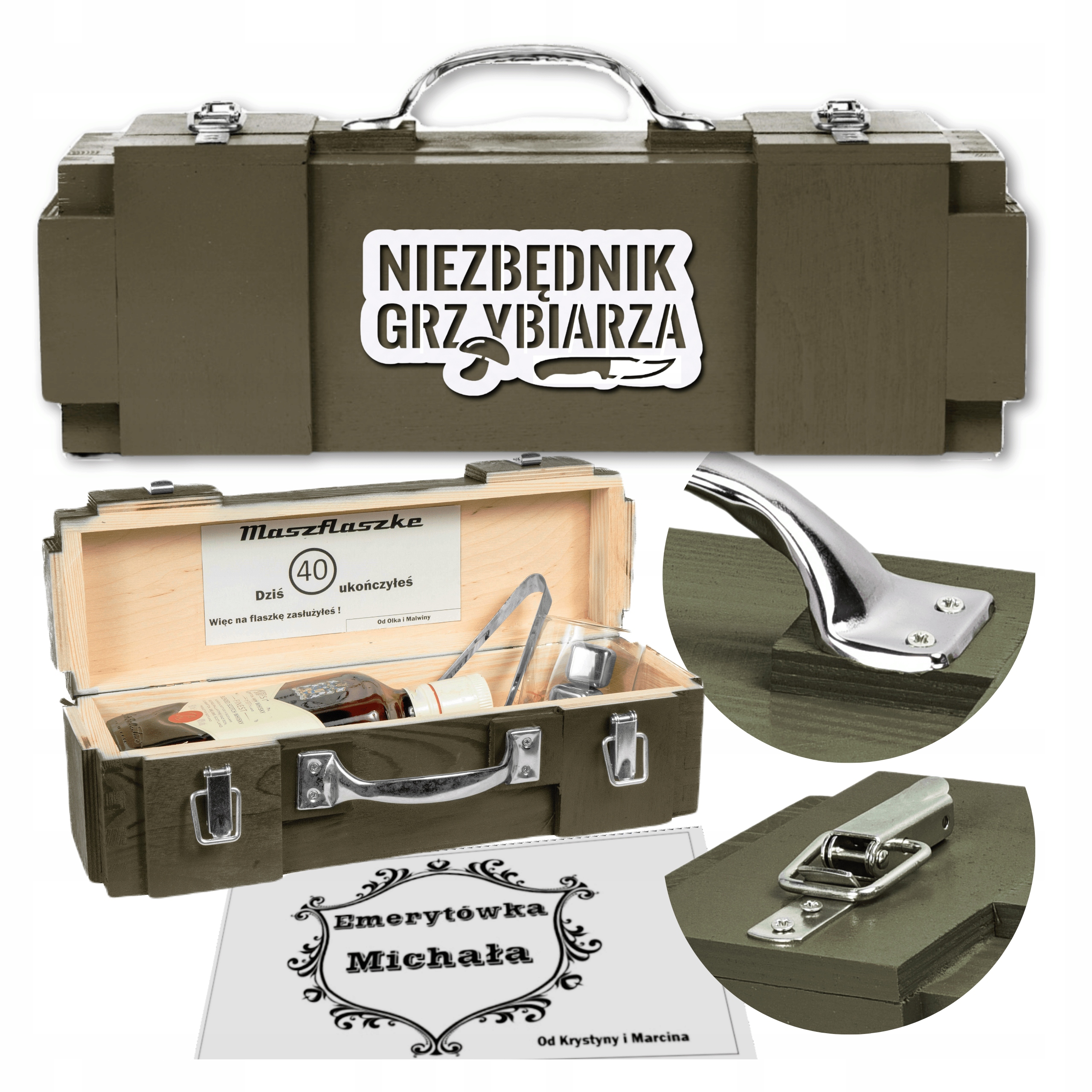 Nezbytnost Houbaře Dřevěná krabička na alkohol Dárek k narozeninám 40