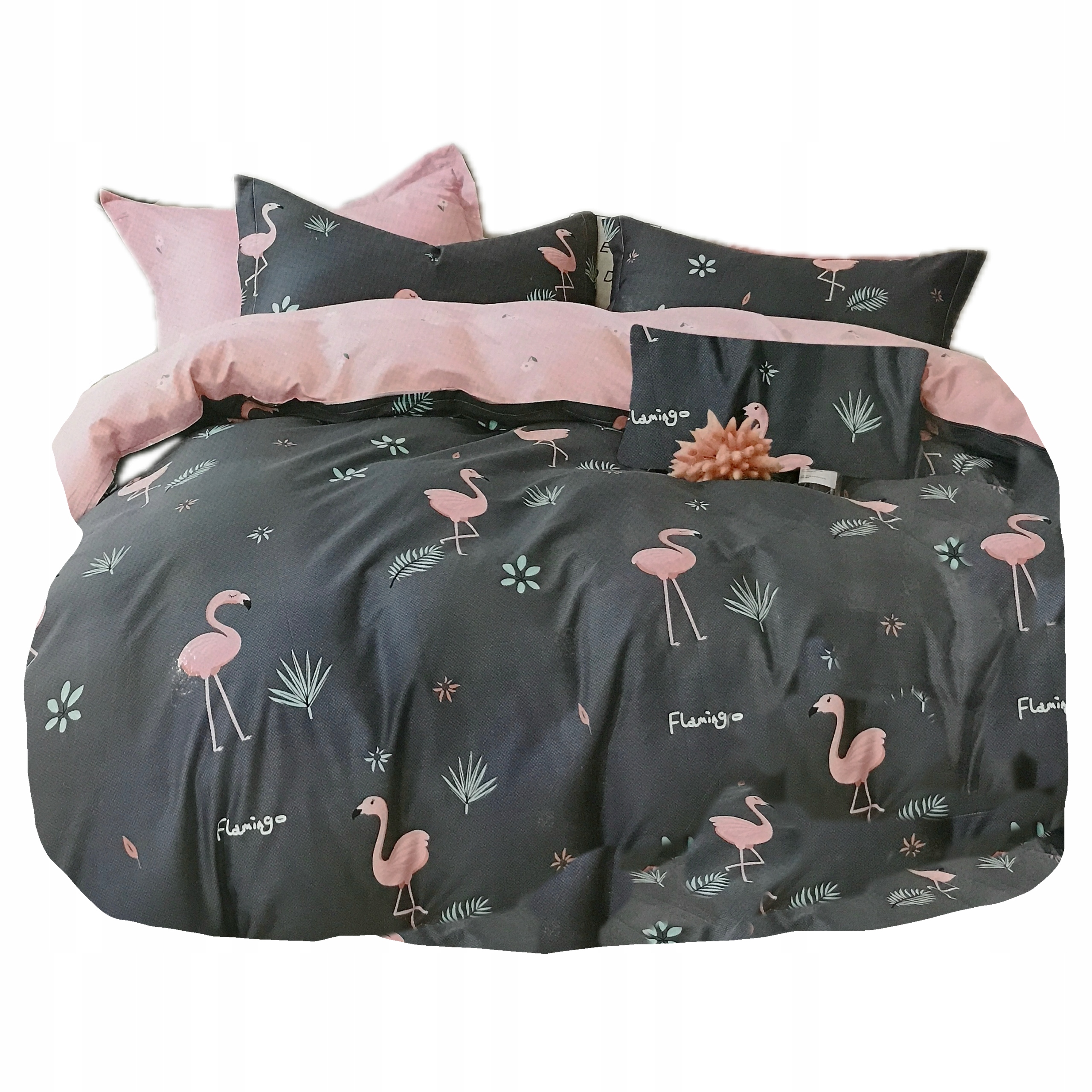 Povlečení 200X220 Bavlna Saténová 2 Povlaky Sada Povlečení Plameňáci