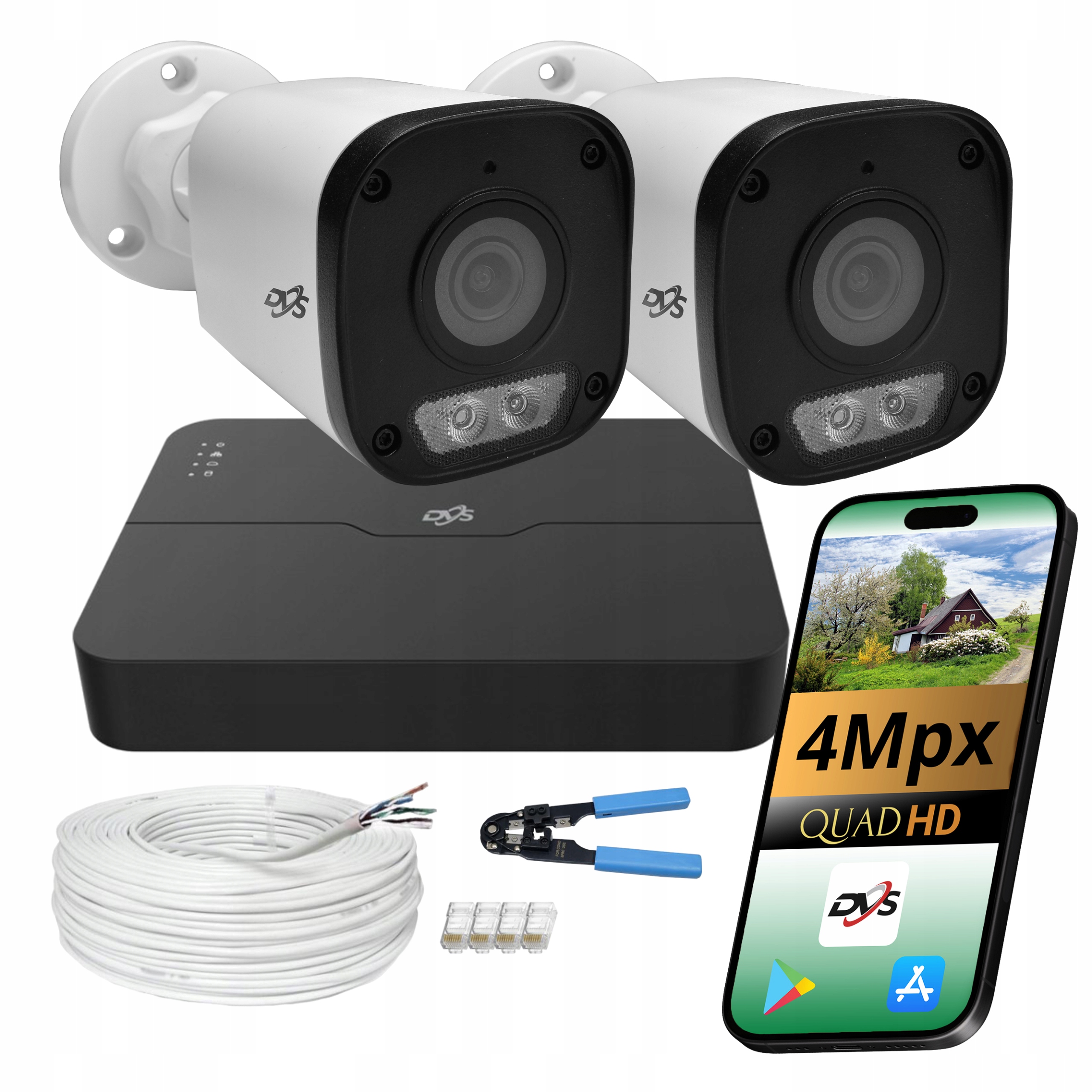 Sada pro monitorování domu 2 kamer Ip PoE 4Mpx venkovní Dual Light komplet