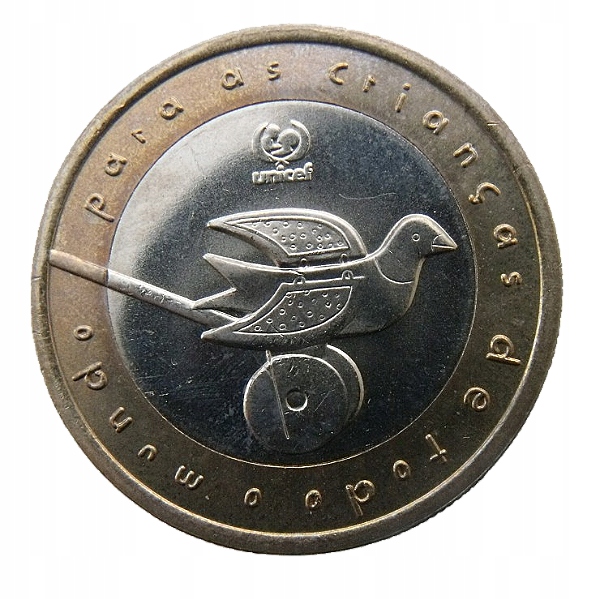 PORTUGALIA 200 ESCUDOS 1999 UNICEF PTAK GOŁĄB ZABAWKA BIMETAL UNC
