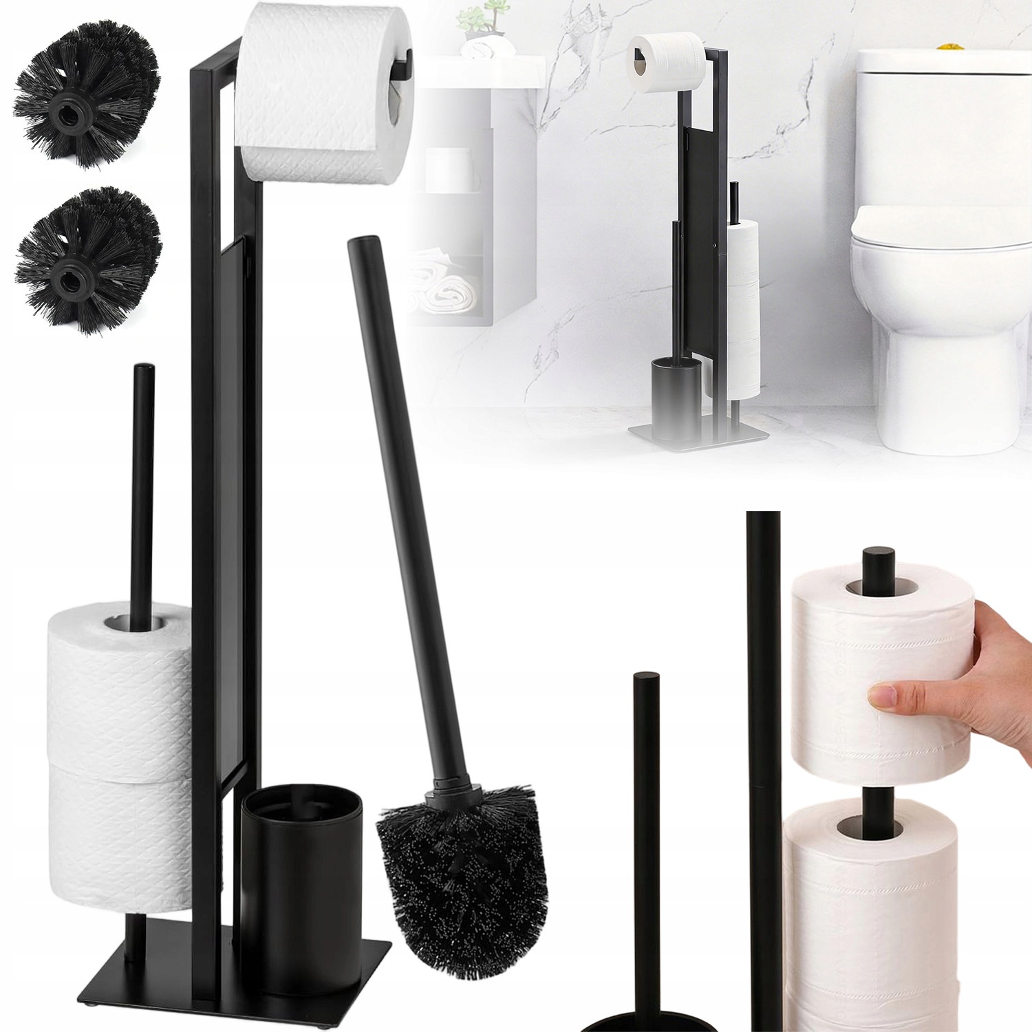 Stojan Na Toaletní Papír S Držákem A Wc Kartáčem Ocel Na 3 Role