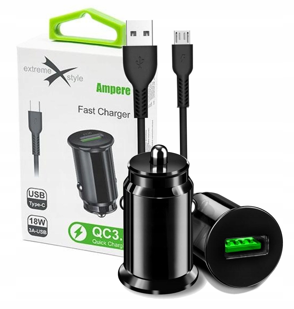 

Ampere Samochodowa Ładowarka z Qc 3.0 Kabel Micro