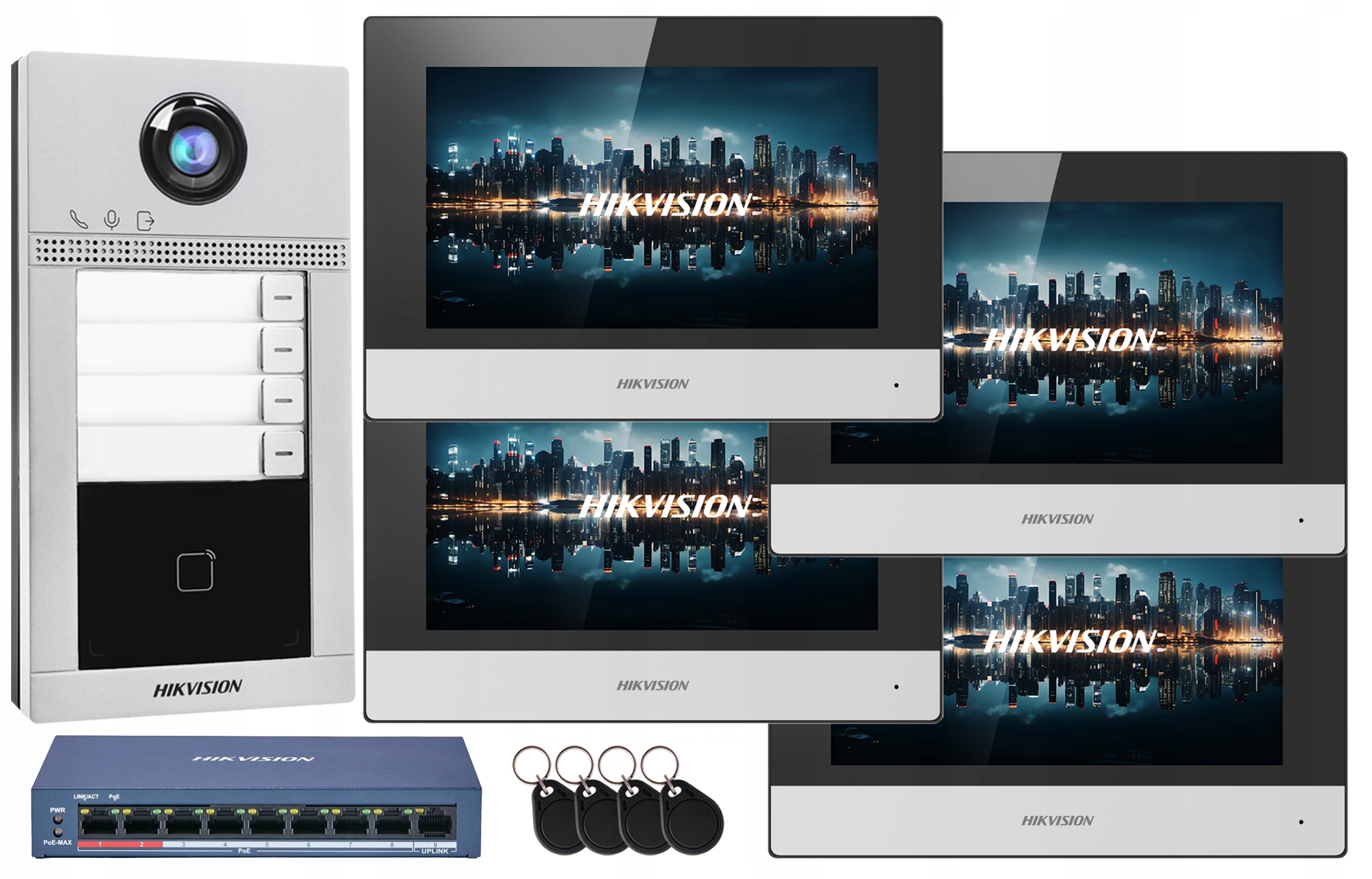 Videovrátnik WiFi Hikvision pre 4 rodiny, 4 monitory, 7" brána