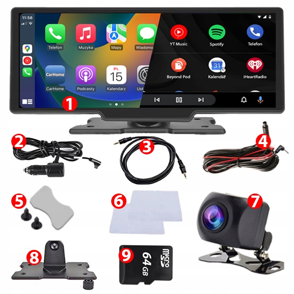 RADIO MONITOR APPLE CARPLAY ANDROID AUTO KAMERA COFANIA WIDEOREJESTRATOR Radio brak informacji