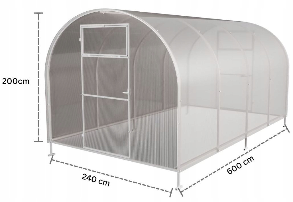 Szklarnia z poliwęglanu Tunel ogrodowy 2,4x6 m profile 20x20 poliwęglan 6mm Długość 6 m