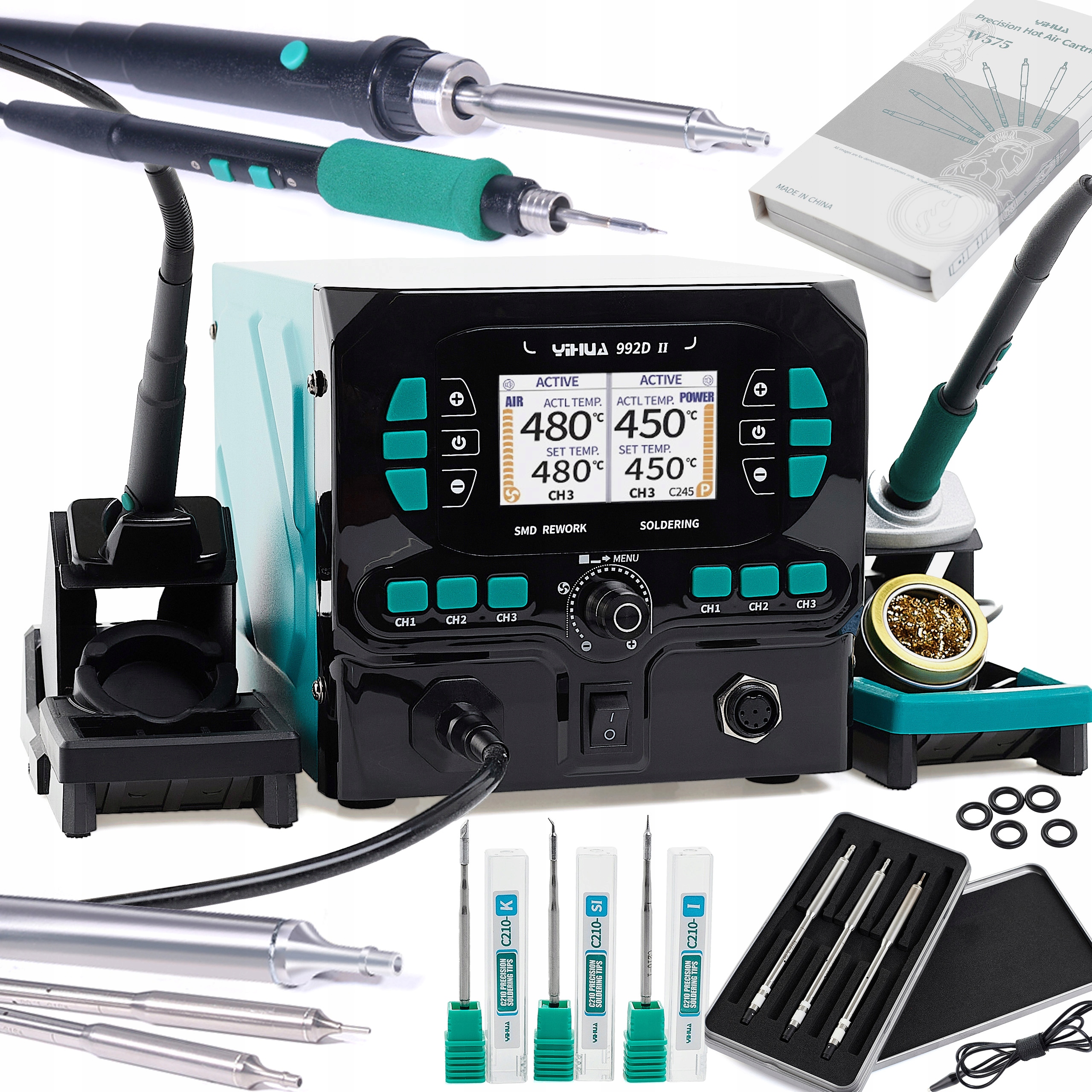 Stanice Yihua 992D-II 2v1 mini Hot Air Páječka C210 C245 Přesný LCD