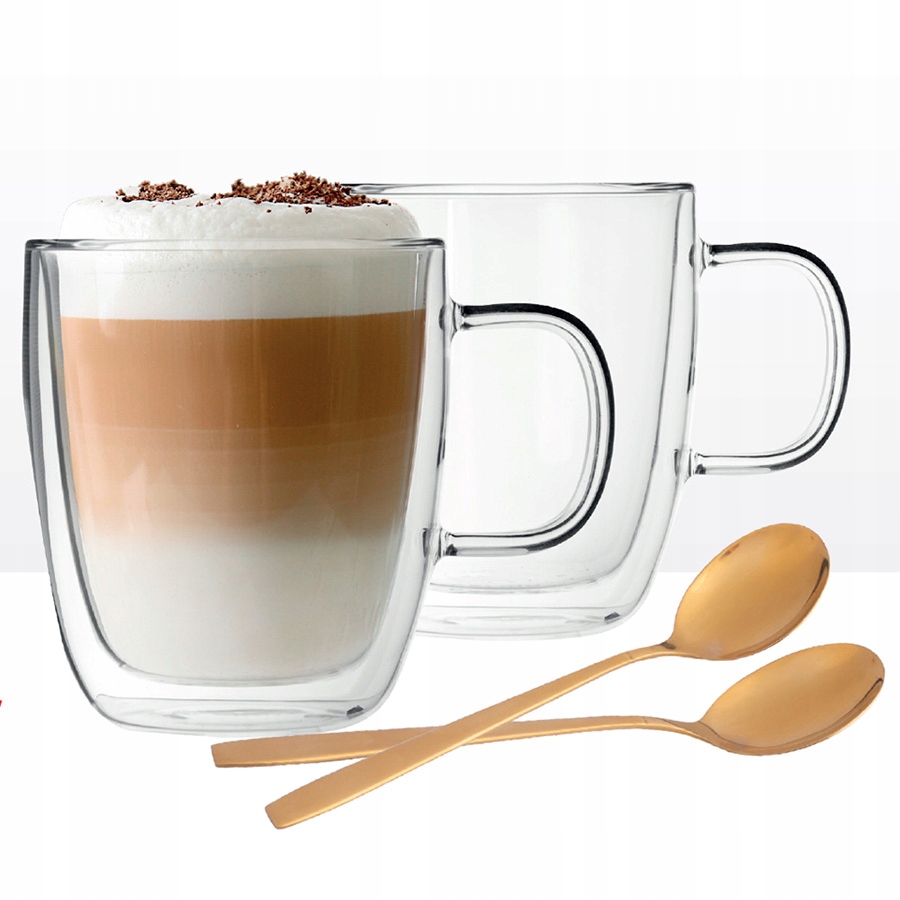

Szklanki Termiczne Kubki Latte Kawa x2 Łyżeczki