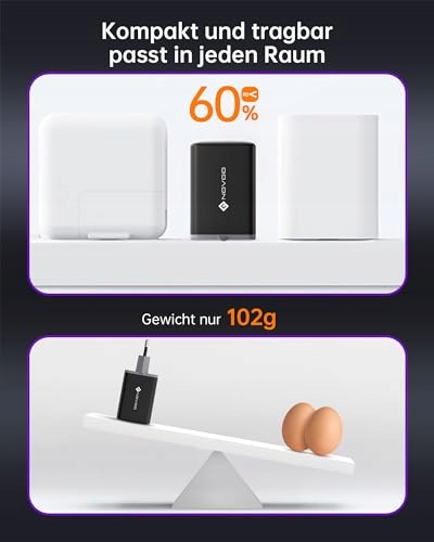 NOVOO 67W USB C Ładowarka 3-Port GaN III Szybkie Ładowanie MacBook iPhone — miniatura 5