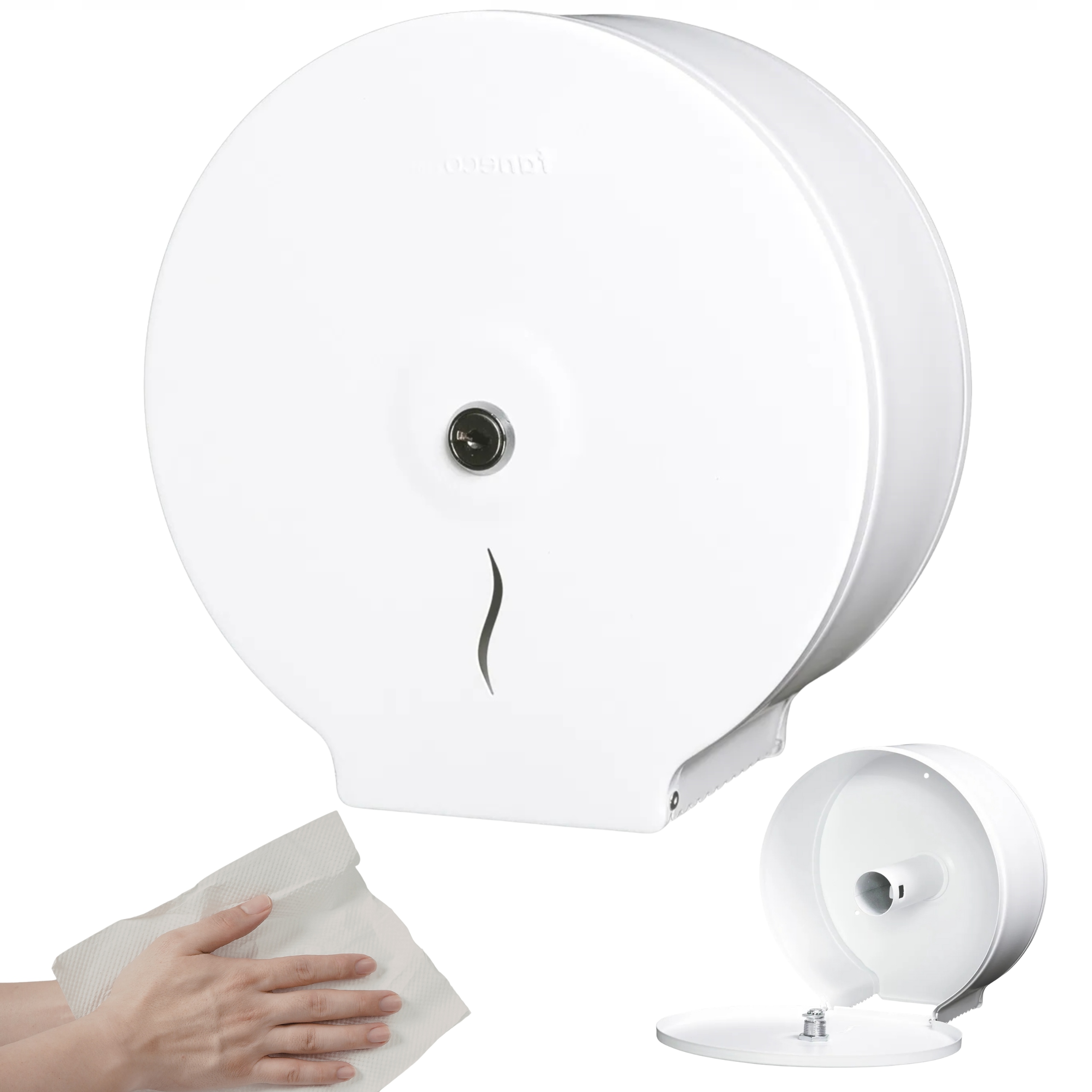 Zásobník na toaletný papier Jumbo biely Faneco, zámok proti krádeži, oceľ