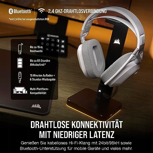 CORSAIR HS80 MAX BEZPRZEWODOWE SŁUCHAWKI GAMINGOWE BIAŁE — miniatura 3