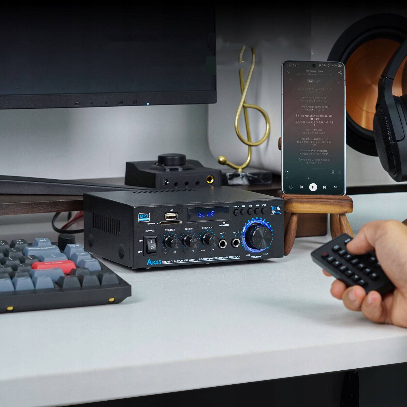 80W MINI WZMACNIACZ BLUETOOTH WZMACNIACZ AUDIO REGULACJĄ WYSOKOŚCI I BASÓW Współczynnik sygnał/szum 85 dB