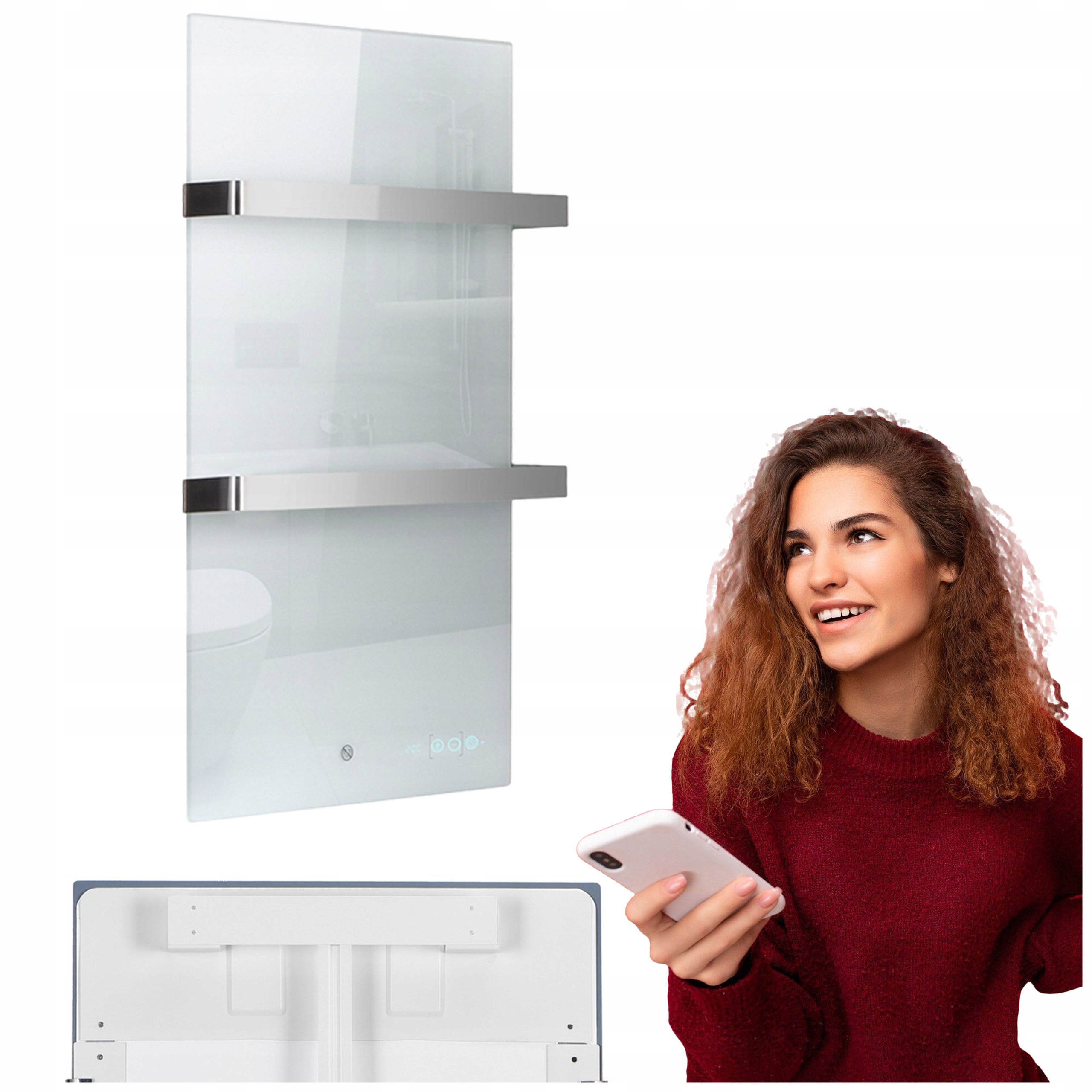 Sklenený Kúpeľňový Infračervený Vykurovací Panel Biely WiFi TF-LW800