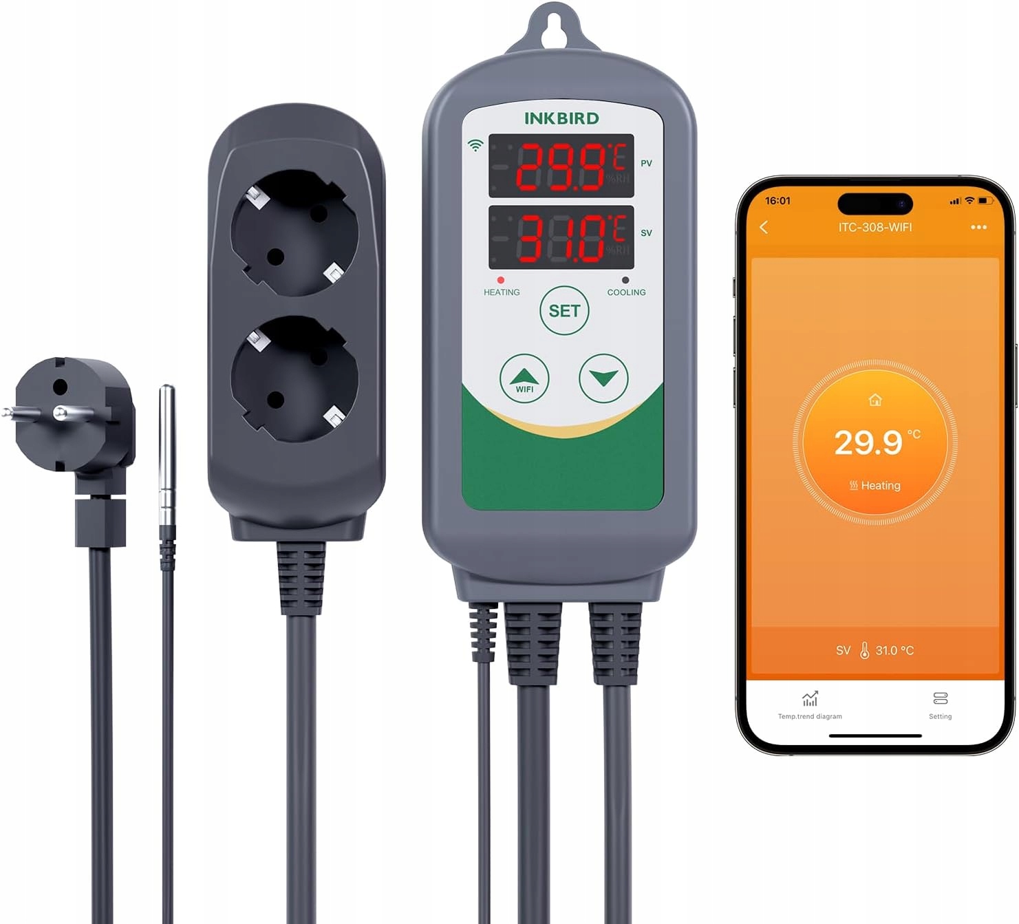 Inkbird ITC-308-WIFI Termostat Grzanie/Chłodzenie 2200W, kontrola temperatu