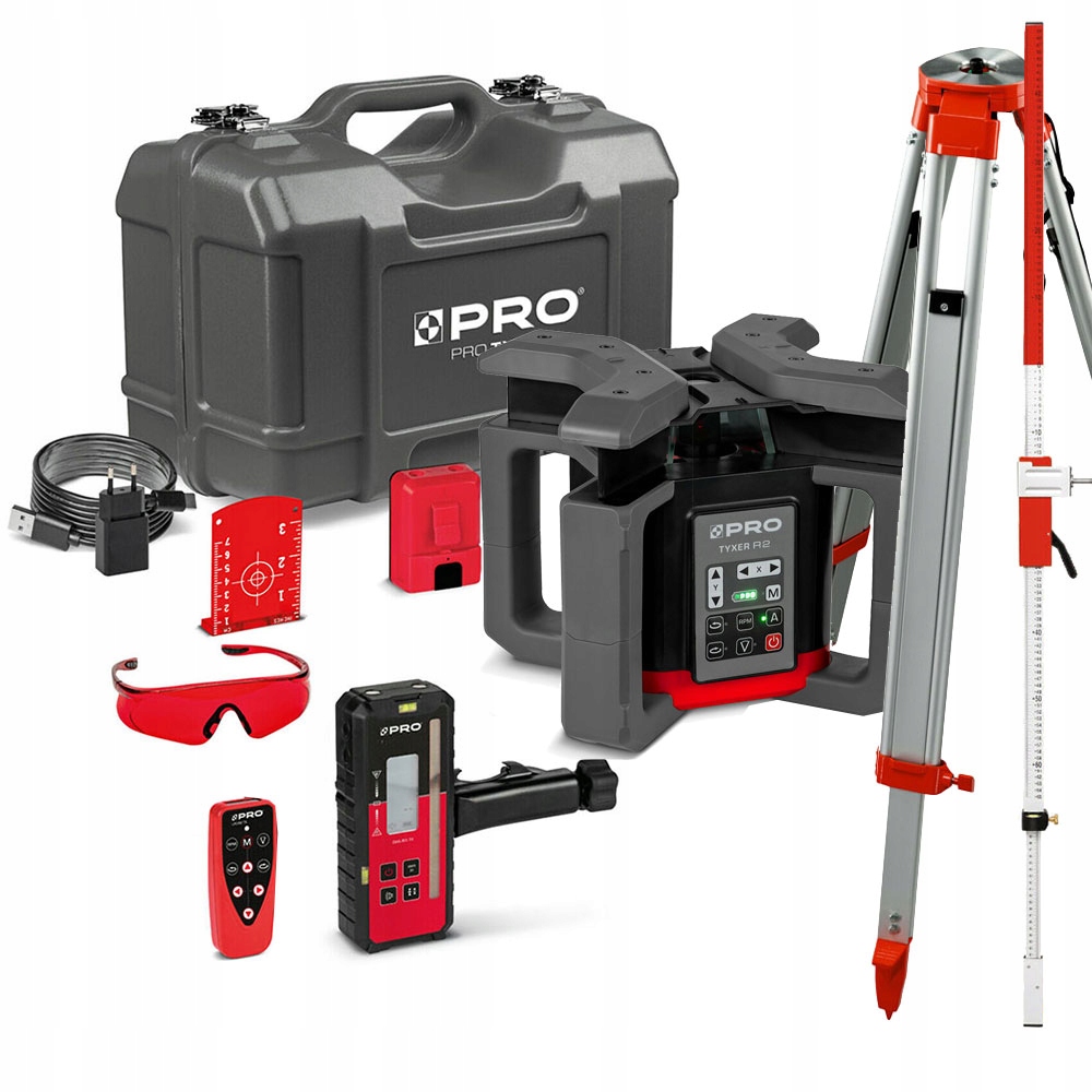 Niwelator Laserowy Pro Tyxer R2 Dig 700m, Spadki 10%, Statyw+łata