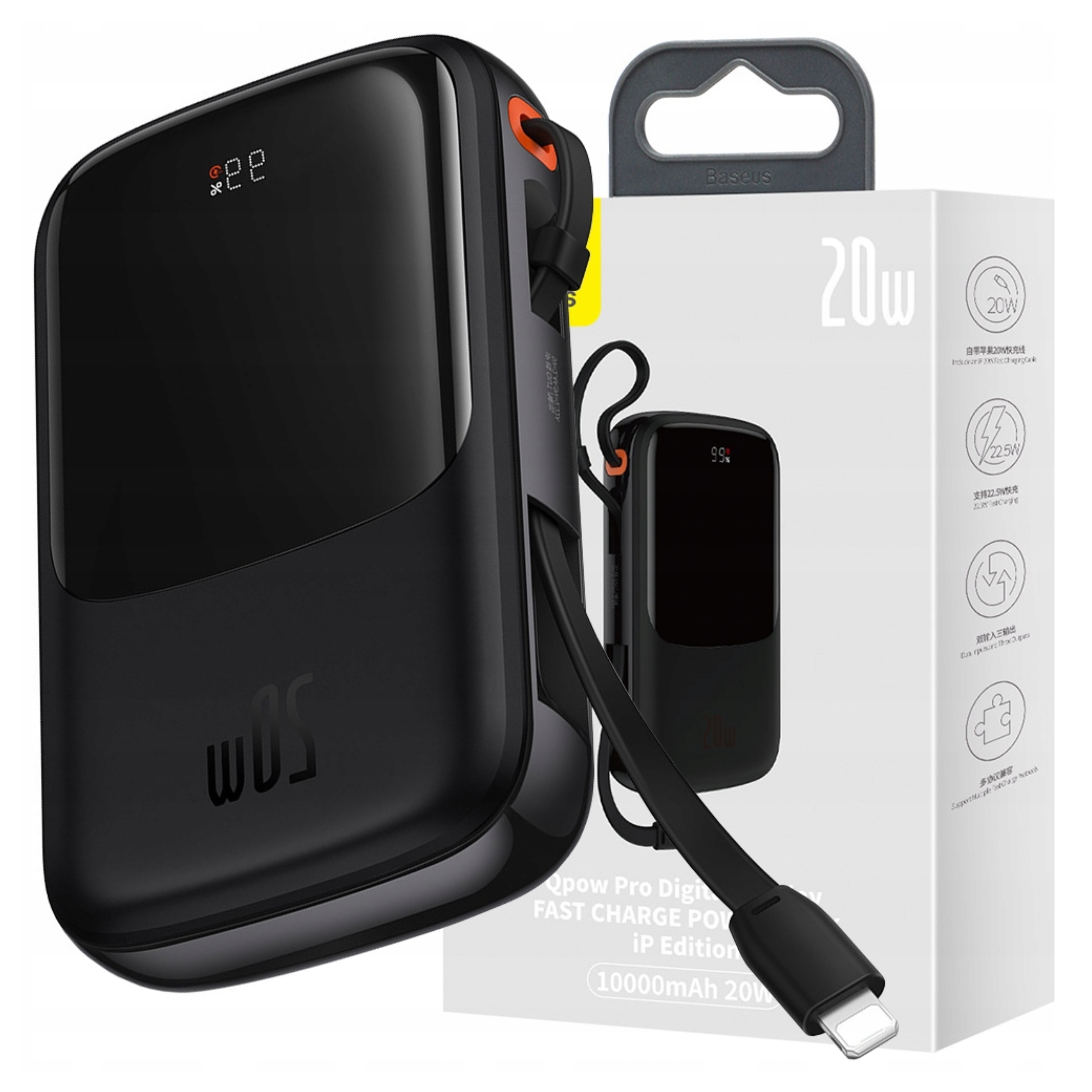 Powerbank 10000mAh 20W Baseus Qpow Pro Overseas Edition Usb C kábel 3A