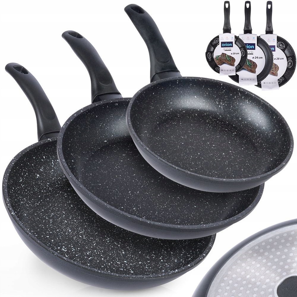 3x Granitová pánev na smažení a dušení sada pánví Orion 20 24 28 cm