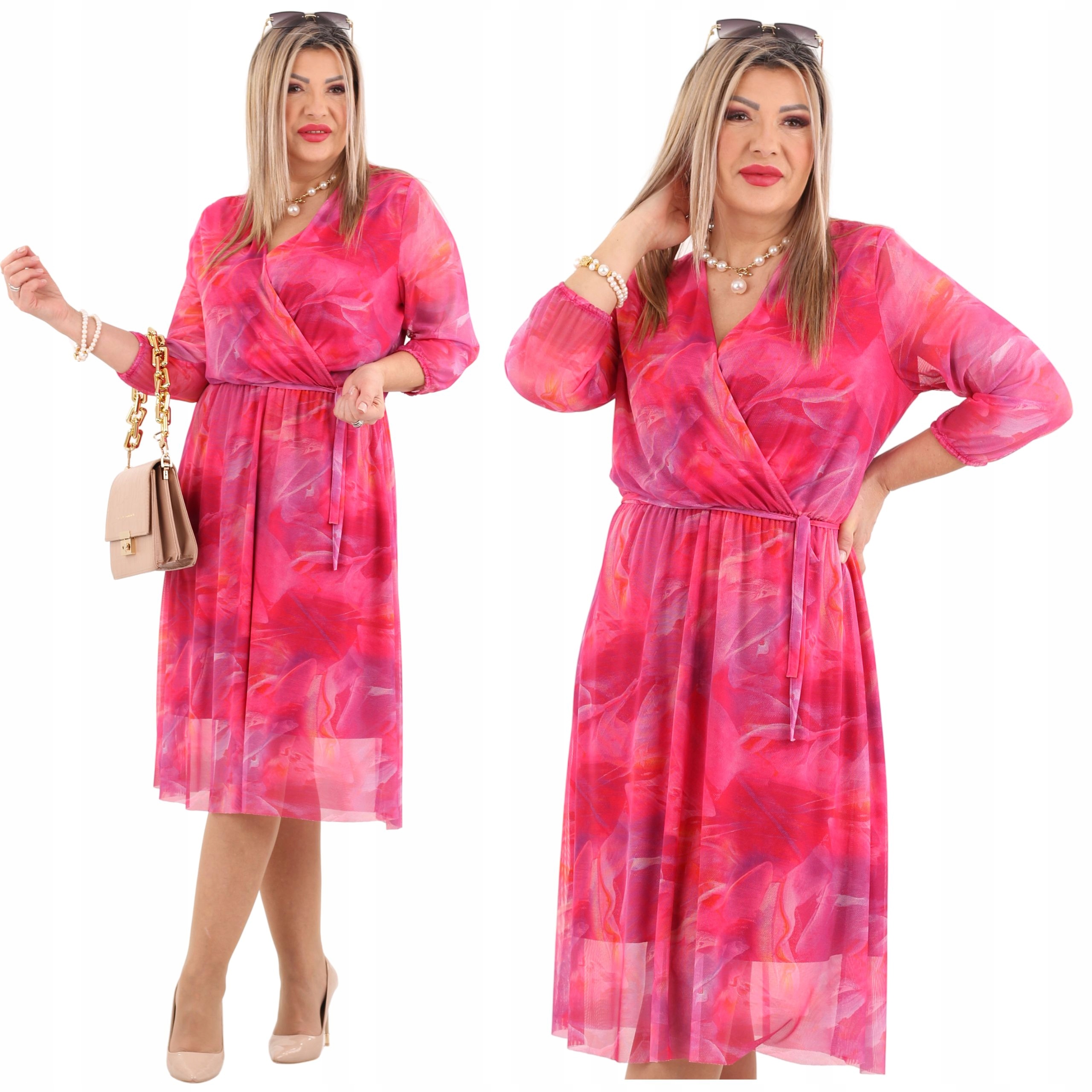 Sukienka siateczkowa Polski Producent duże rozmiary wizytowa midi