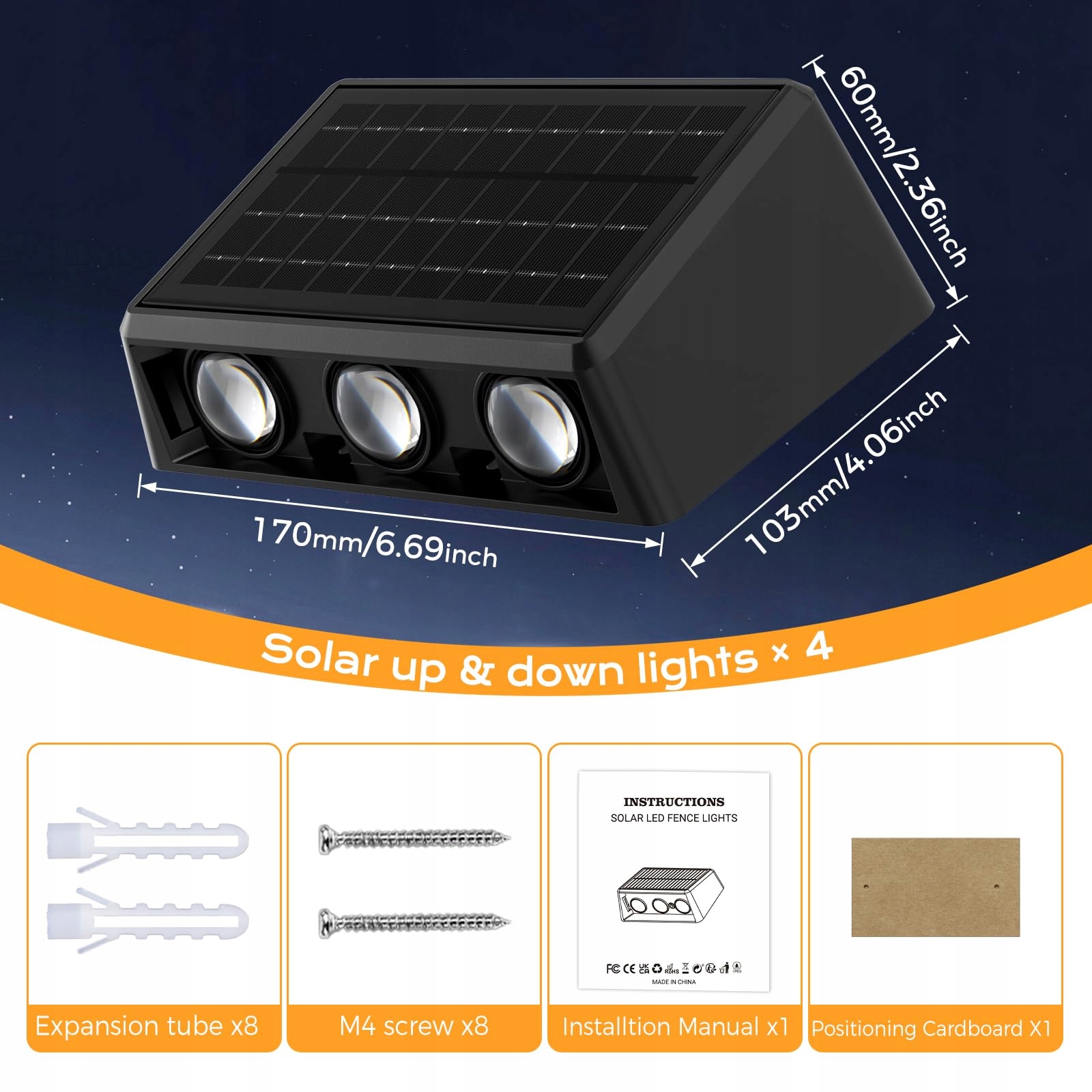 Lampa Solarna Ścienna Zewnętrzna Ogrodowa RGB 8 Sztuk 6 LED IP65 QUNTIS — miniatura 7