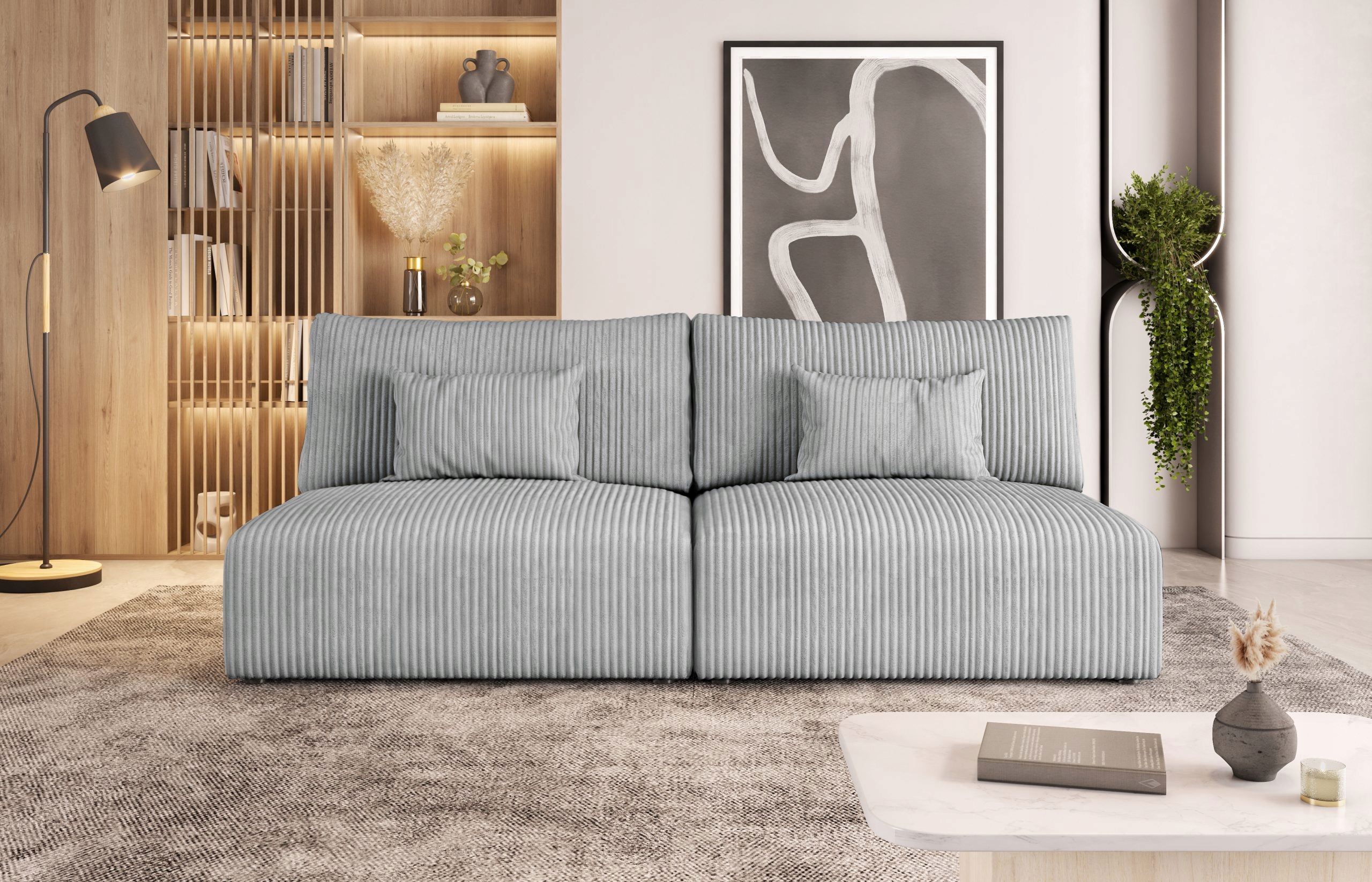 Modulární šedá pohovka na spaní Modulo s úložným prostorem a automatem DL.