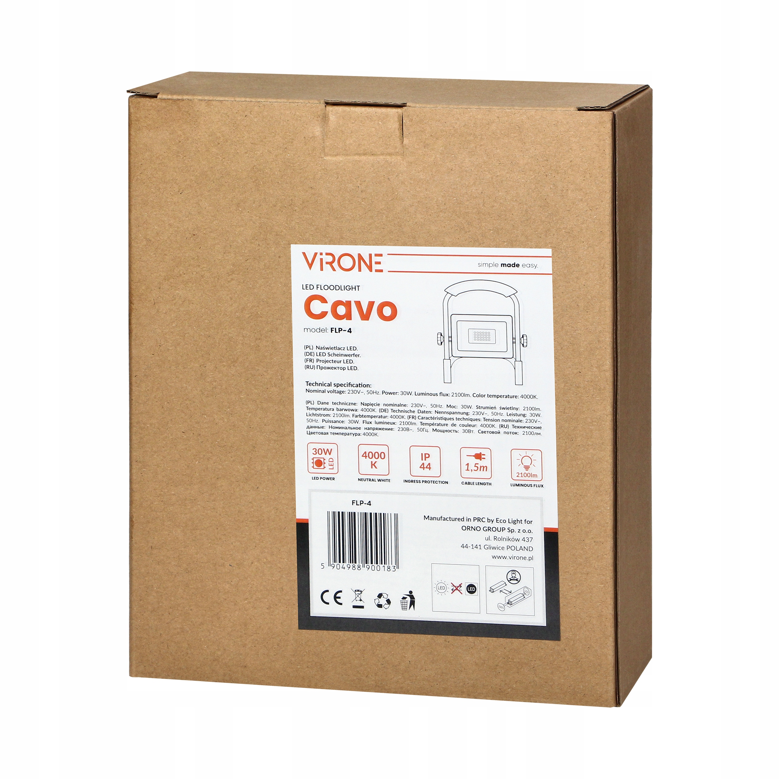 HALOGEN LED PRZENOŚNY ROBOCZY 30W + STATYW + KABEL Kod producenta FLP-4