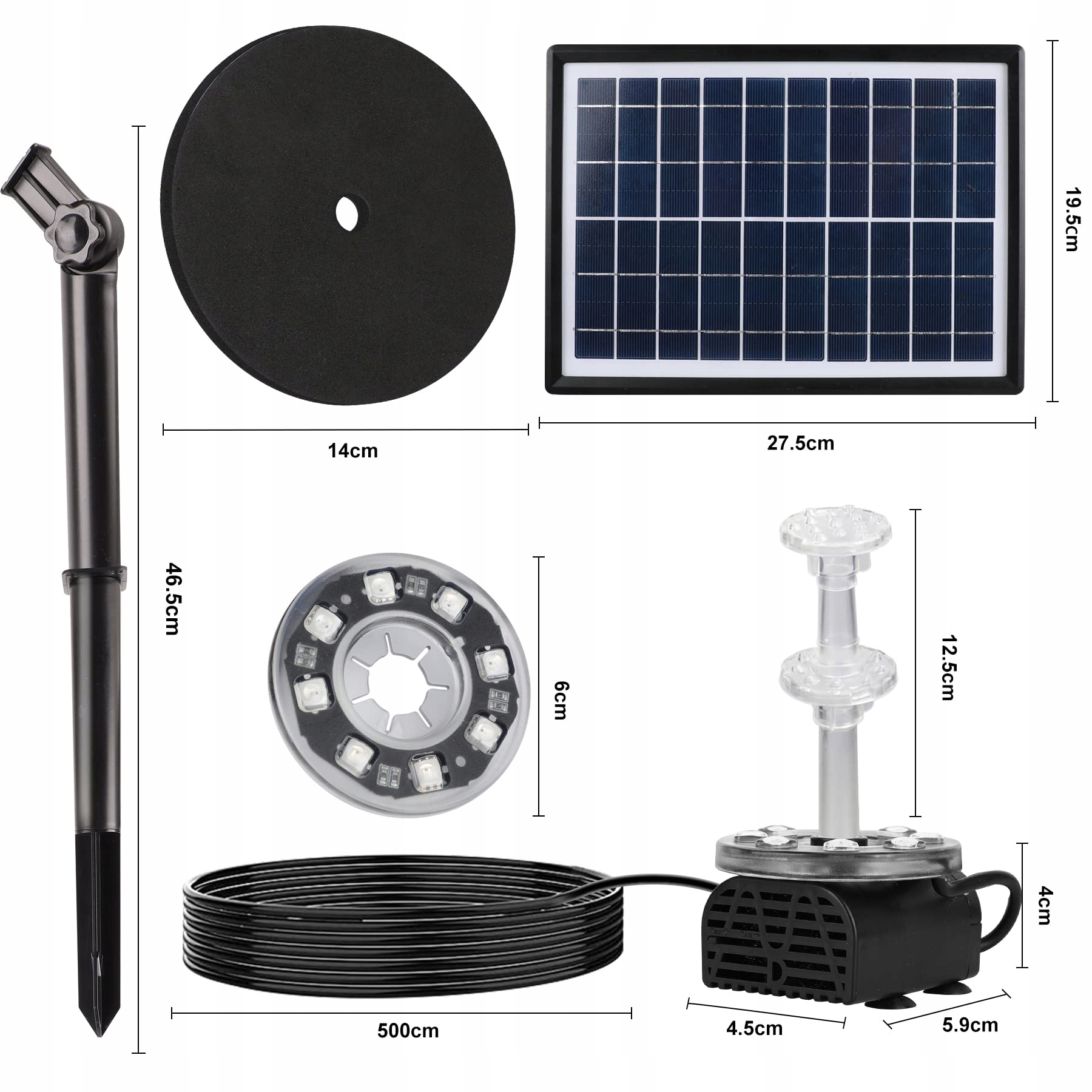 BOADW Fontanna Solar LED 7W Z Panelem Solarnym Do Ogrodu I Stawu — miniatura 5