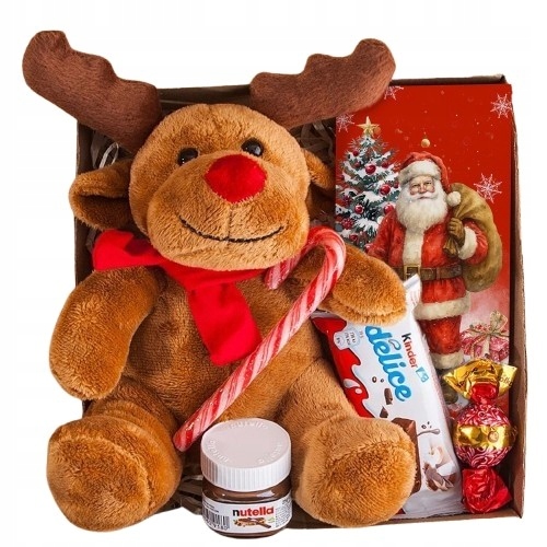 na Mikołajki dla dziecka z dużą maskotką renifer czekoladą nutellą