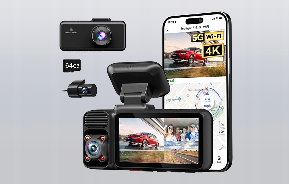 REDTIGER F17 WIDEOREJESTRATOR KAMERA SAMOCHODOWA 4K GPS PRZÓD TYŁ WNĘTRZE Kod producenta F17